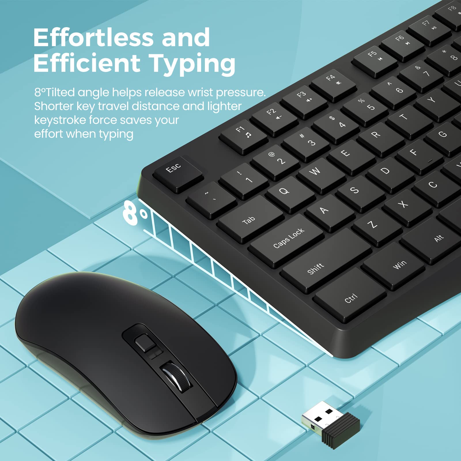 Wireless Keyboard And Mouse Combo, Lovaky 2.4G Full Sized Ergonomic Keyboard Mouse, 3 Dpi Adjustable Cordless Usb Keyboard And M
