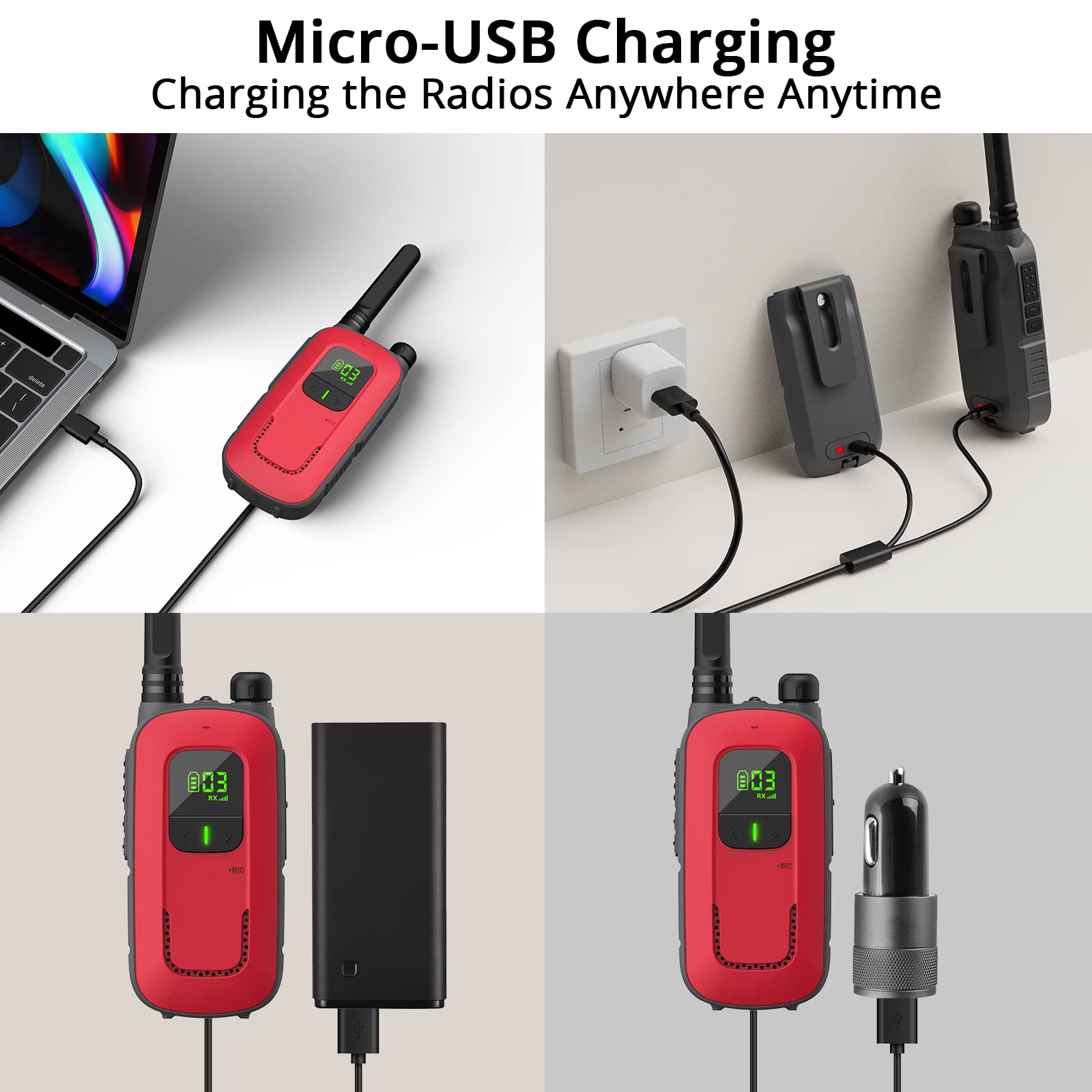 Radioddity Fs T3 Walkie Talkies For Adults Kids Long Range 4 Pack Rechargeable Walky Talky Frs Two Way Radio, 22 Channels Usb Ch