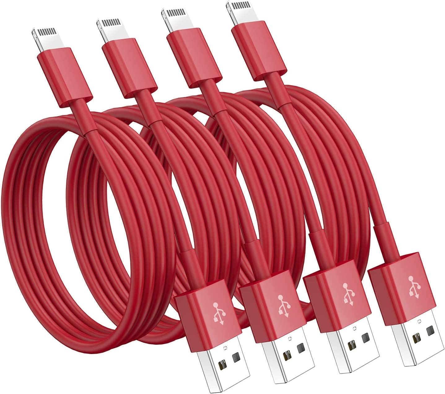 4 Pack [Apple Mfi Certified] Apple Charging Cables 1Ft, Iphone Chargers Lightning Cable 1 Foot, Fast Iphone Charging Cord For Iphone 14/14Pro/13/13Pro/12/11/11Pro/11Max/ X/Xs/Xr/Xs Max/8, Ipad(Red)