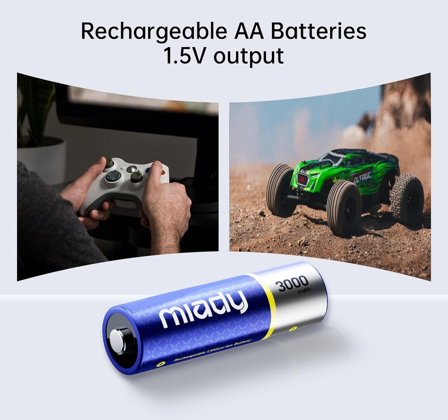 Miady 8-Pack Rechargeable Lithium Aa Batteries With Fast Charger, 1.5V 3000Mwh High Capacity Lithium Double A Batteries With 200