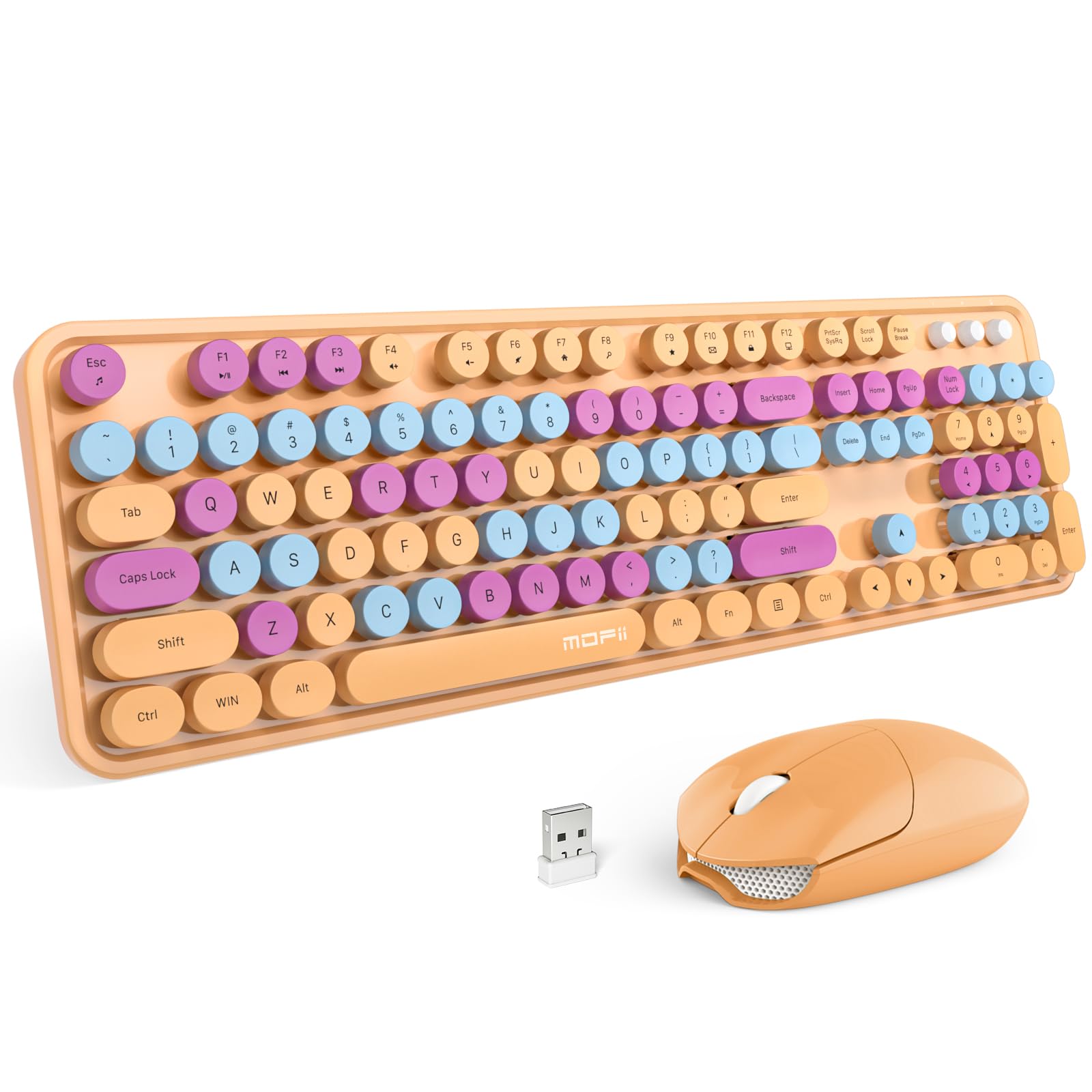 Mofii Wireless Keyboard And Mouse Combo, Retro Wireless Keyboard With Round Keycaps, 2.4Ghz Dropout Free Connection, Cute Wirele