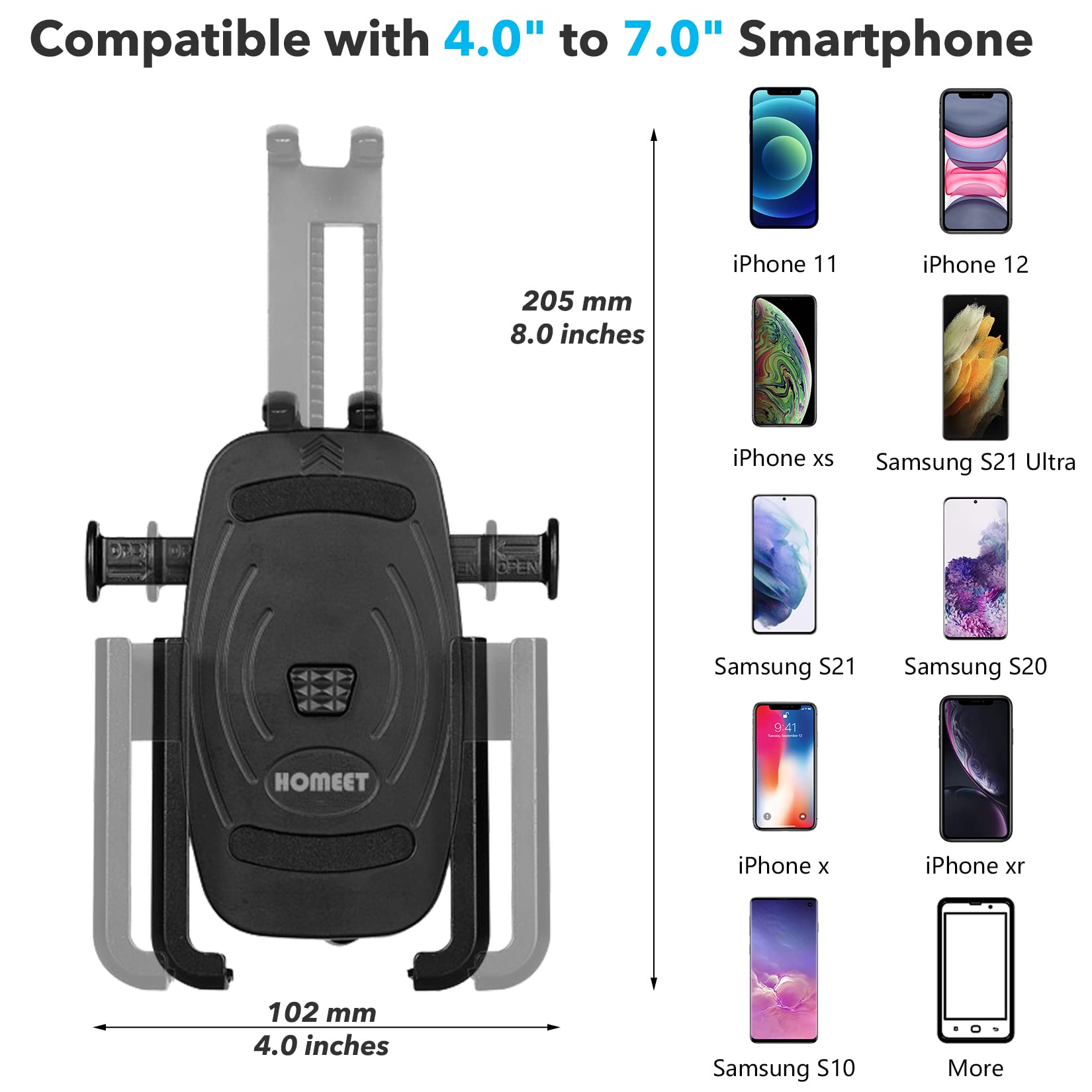 Homeet Motorcycle Phone Mount, Aluminum Alloy Scooter Cellphone Holder Moped Rearview Mirror Smartphone Universal Mount For 4.0