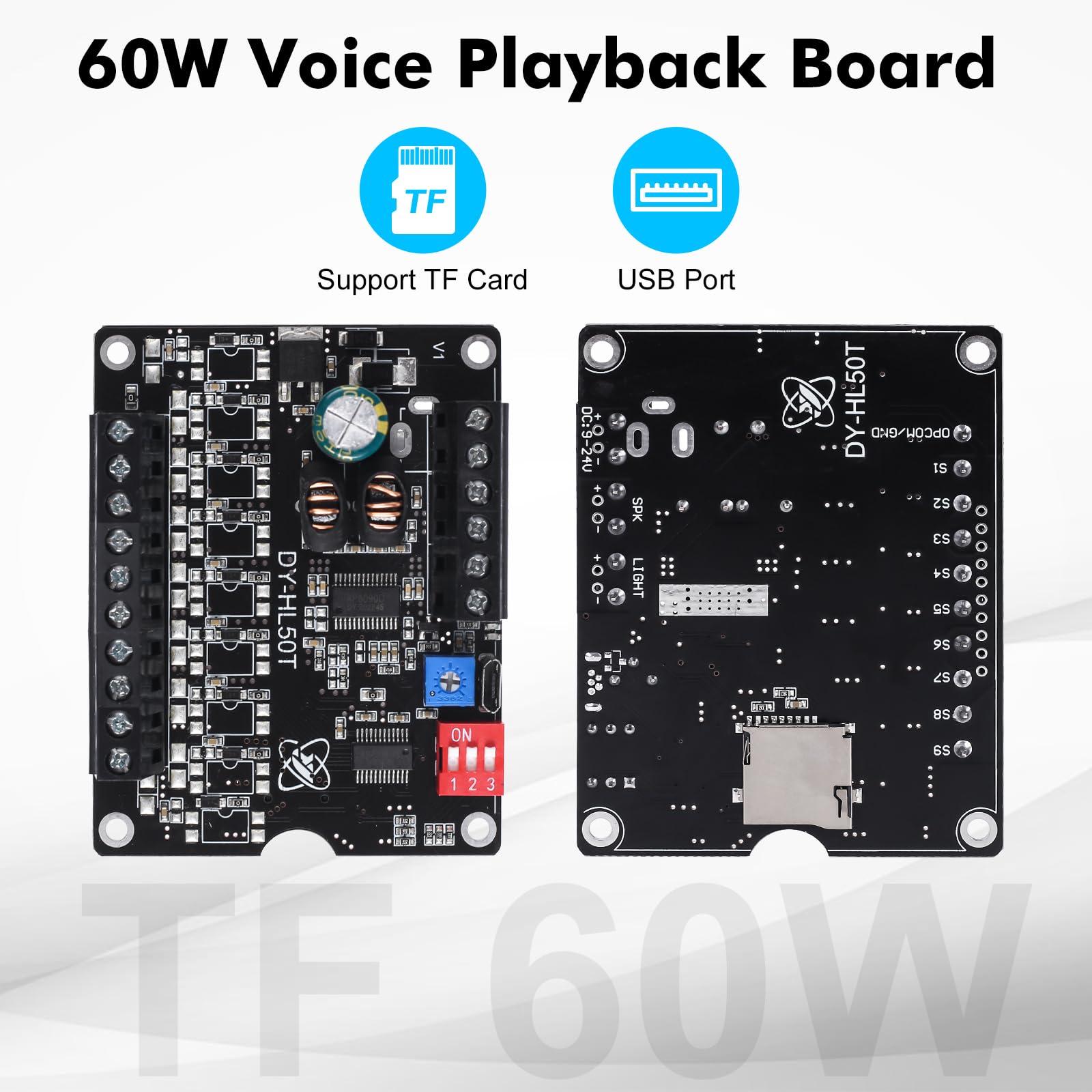 1 Pc 60W Voice Playback Module Support Tf Card(32Gb Max), Pemenol Dc 9 24V Sound Module Music Player Voice Broadcast Device Supp