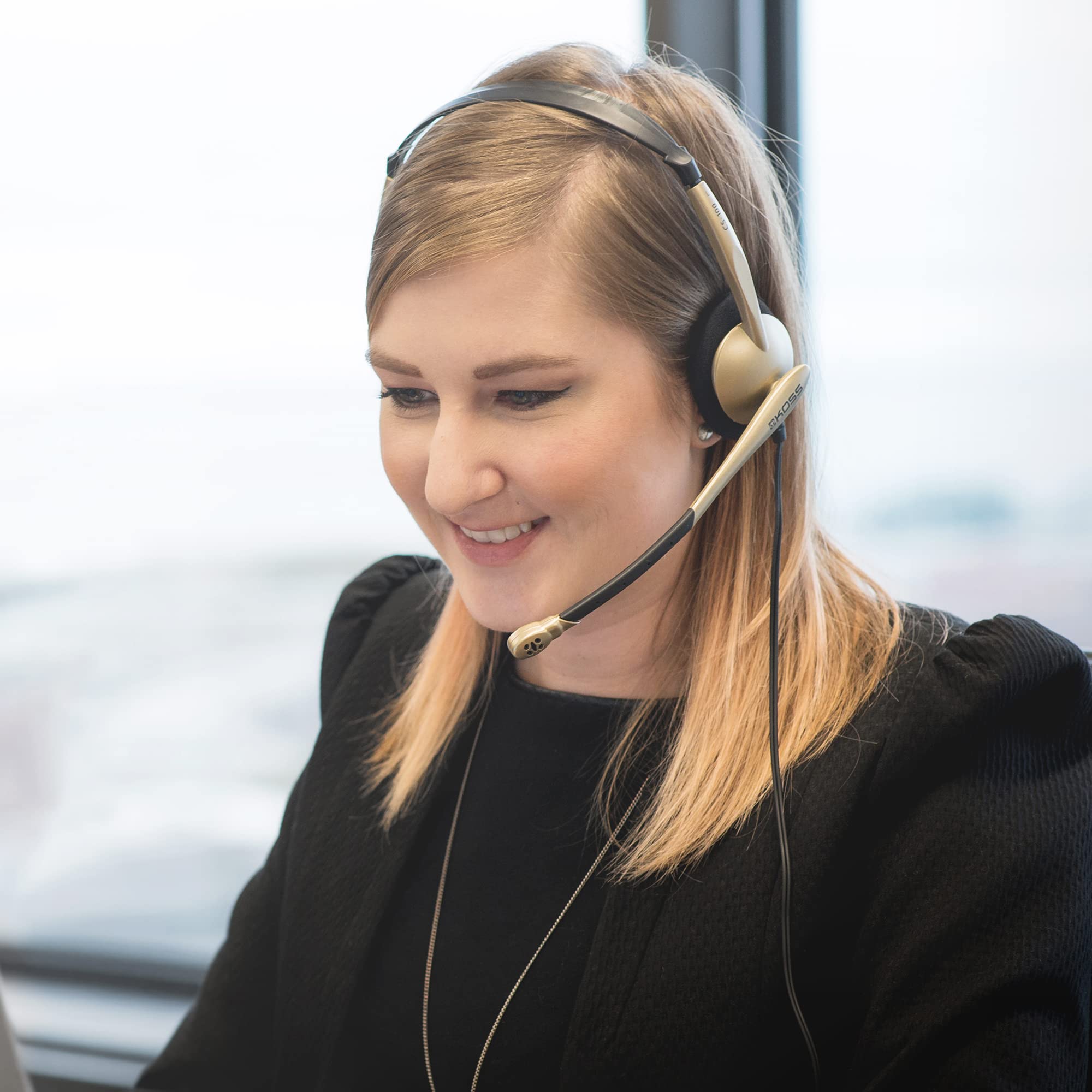 Koss Cs100 Dual Sided On Ear Headset, Two 3.5Mm Plugs, Speech Recognition, Lightweigt Design, Black And Beige