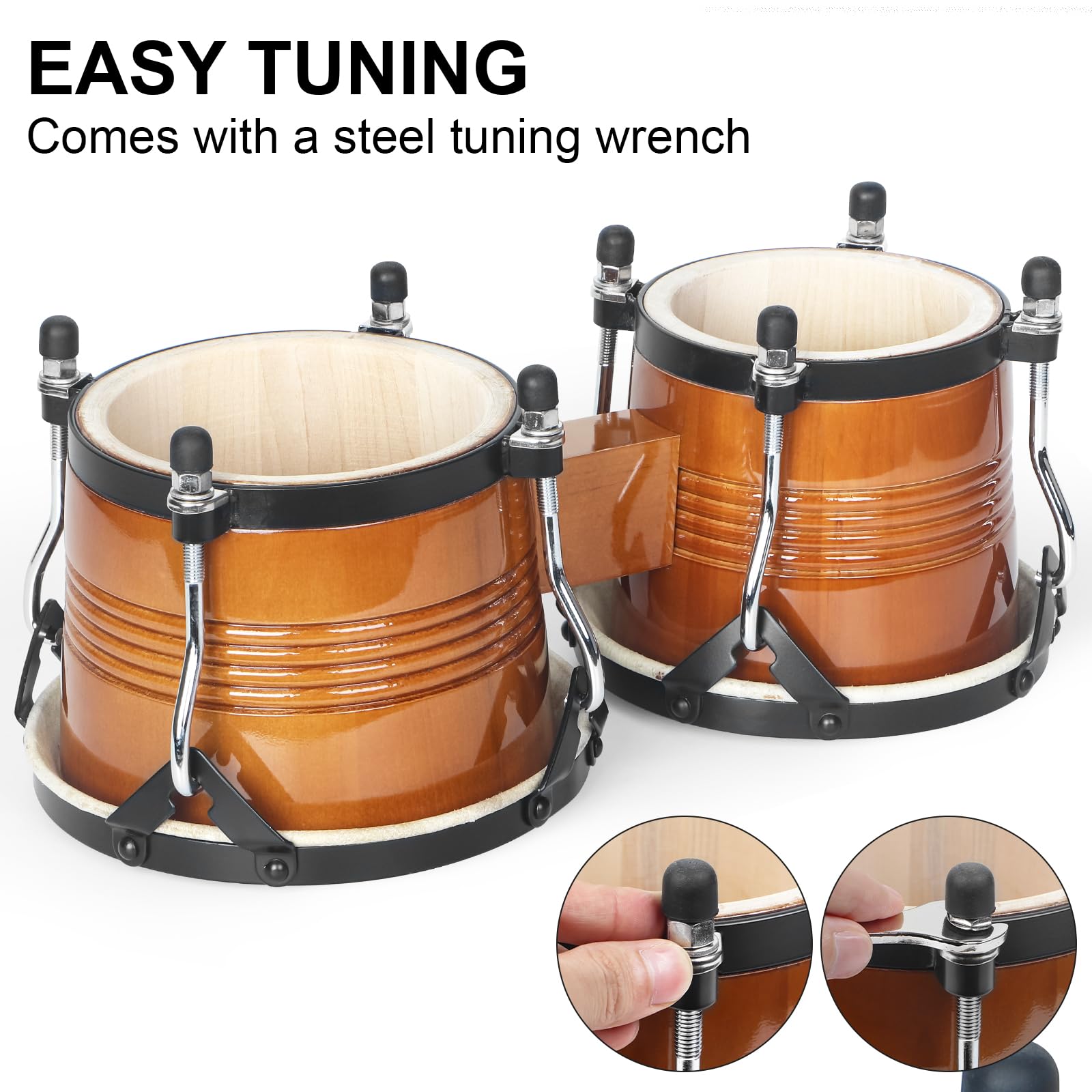 Bongo Drums 6.5    And 7.5   , Birch Percussion Instrument Bongos For Adults Beginners,Buffalo Hand Drum With Carry Bag And Tuni