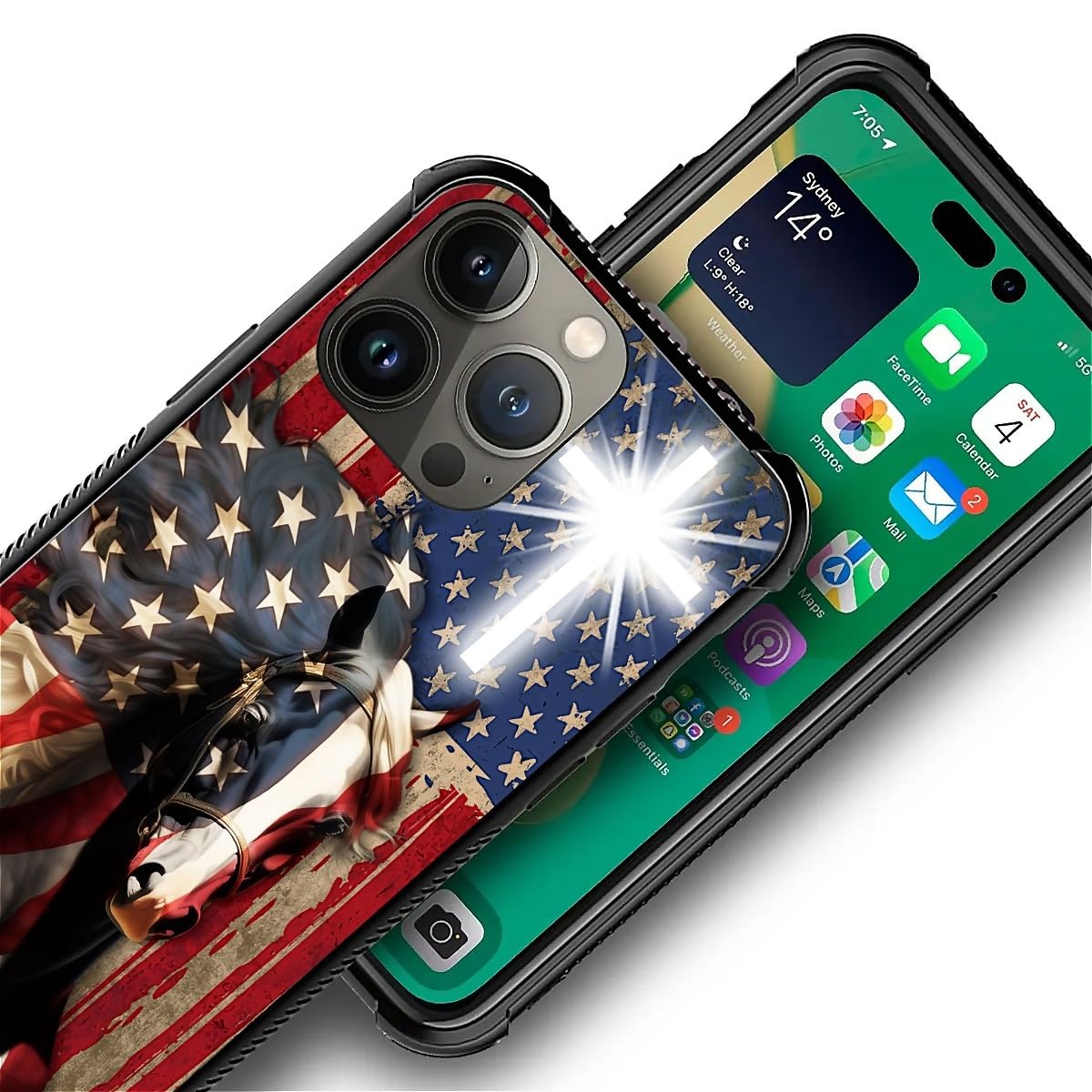 Fkbrcl4U For Iphone 13 Pro Max Case, Red American Flag Horse Cross Pattern Graphic Design Girl Boy Soft Silicone Hard Acrylic Sh