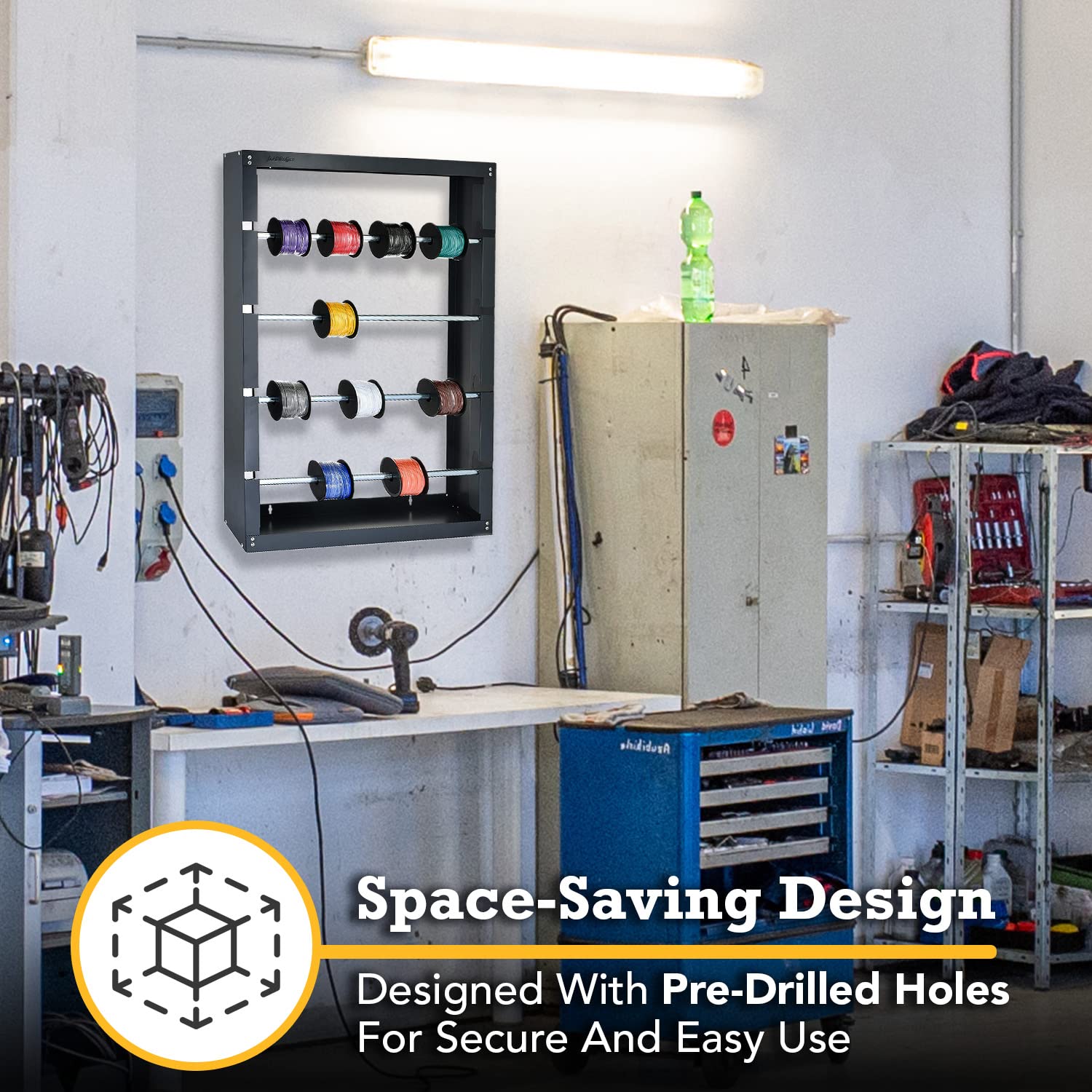 Adirpro Wire Spool Rack   Superior Strength Wire/Cable Dispenser   Conduit Display & Storage For Electrical Industrial & Retail Use (4 Rods, Grey)