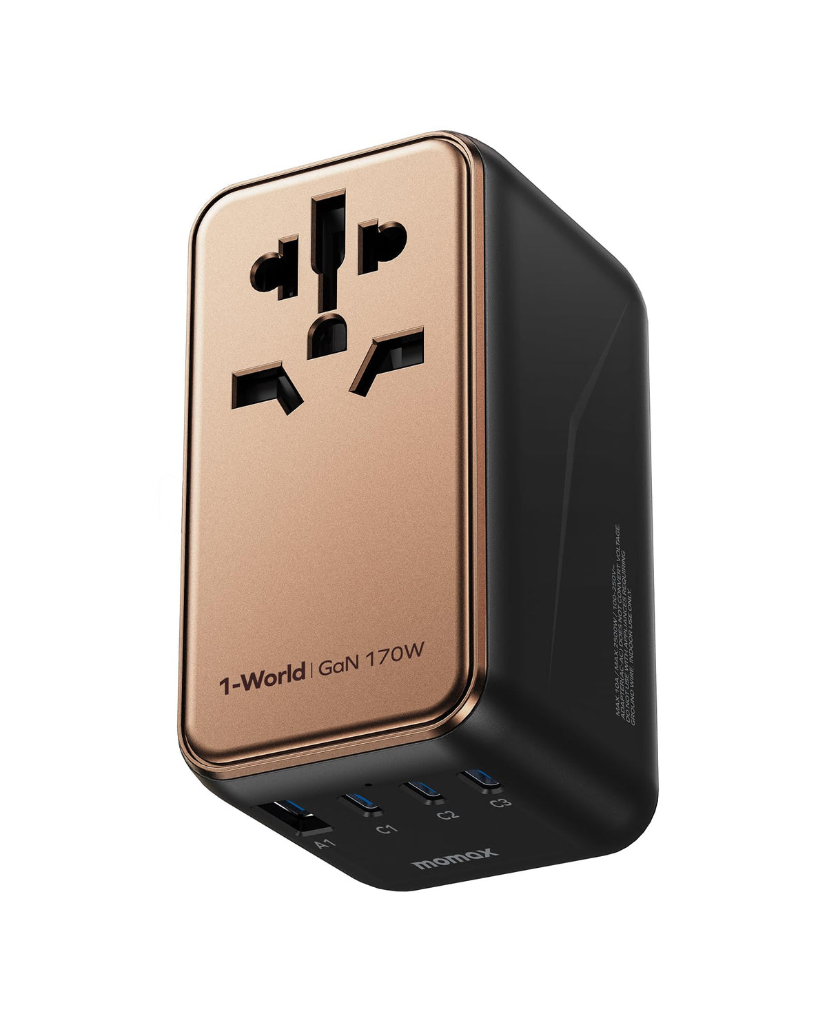 Momax Universal Travel Adapter, 170W Gan International Power Adapter, 2 Usb C 2 Usb A, Worldwide Travel Plug Adapter, Internatio