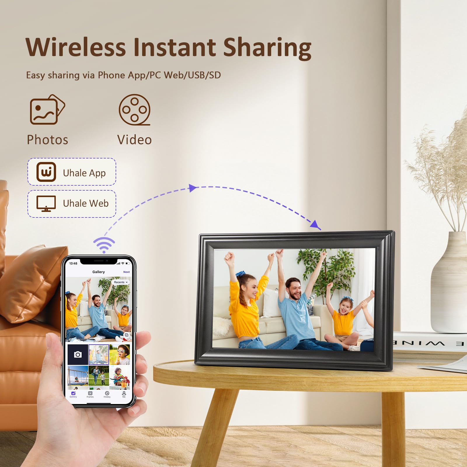 Canupdog Wifi Digital Picture Frame 10.1 Inch, 1080P Ips Touch Screen Digital Photo Frame With 16Gb Memory, Auto Rotate, Wall Mo