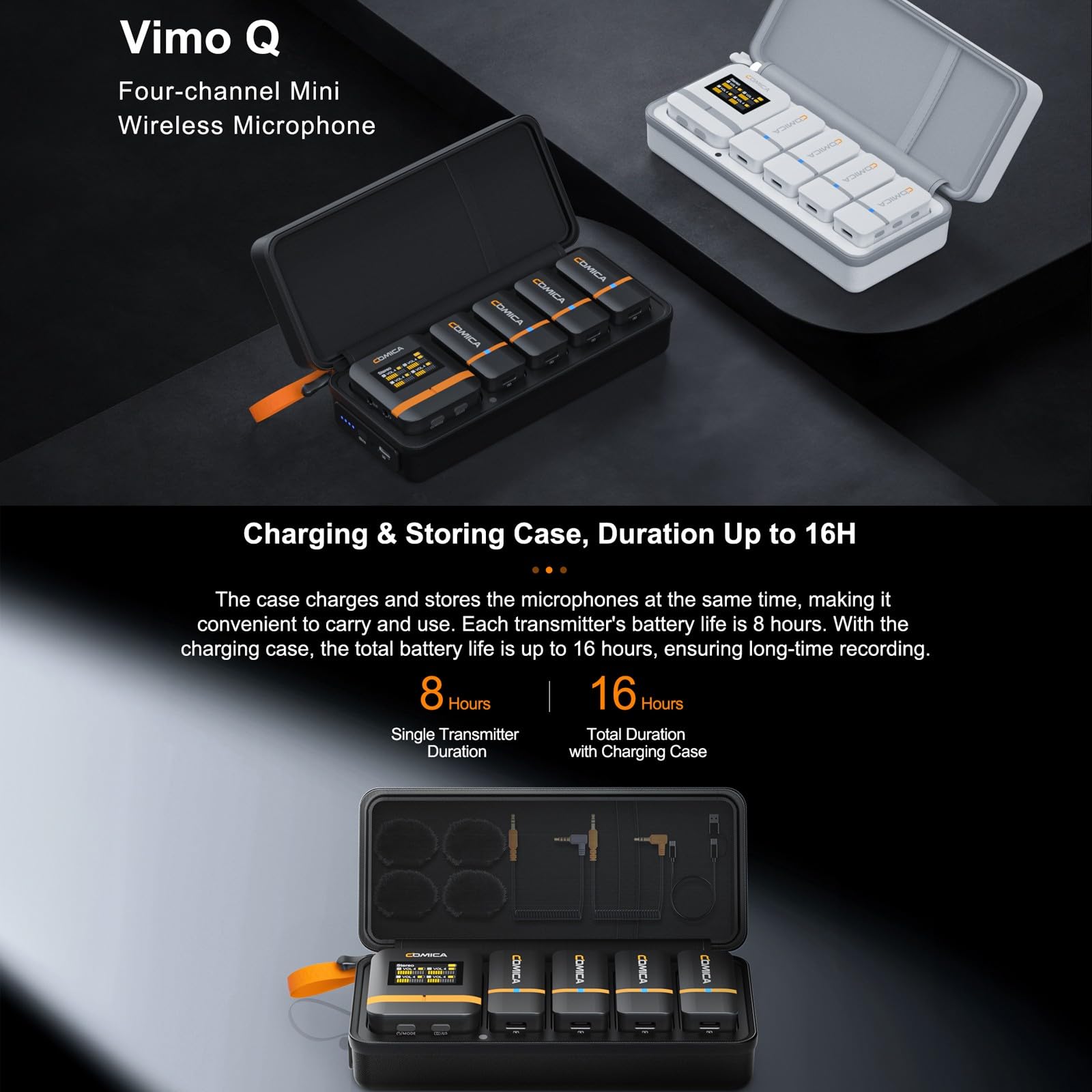 Comica Vimo Q Four-Channel Mini Wireless Lavalier Microphone System With 4 Transmitters And 1 Receiver With Charging Case For Ph