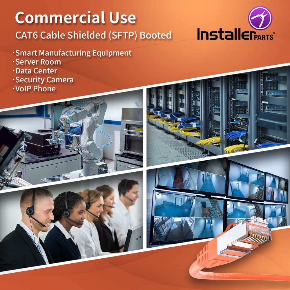 Installerparts (5 Pack Ethernet Cable Cat6 Cable Shielded (Sstp/Sftp) Booted 3 Ft   Orange   Professional Series   10Gigabit/Sec