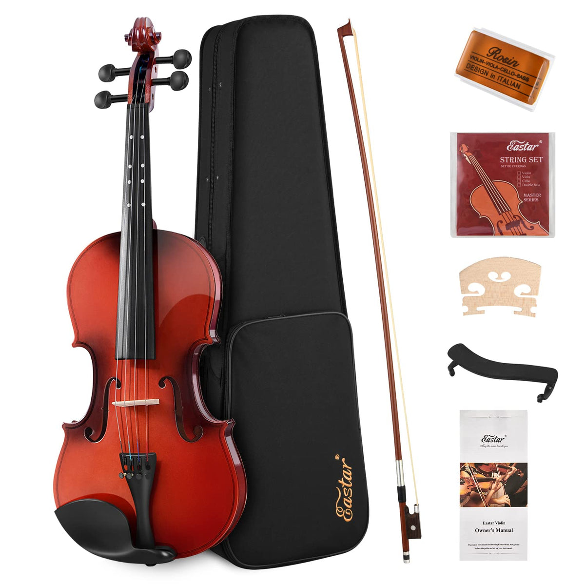 Eastar 1/2 Violin Set For Beginners, Half Size Fiddle With Hard Case, Rosin, Shoulder Rest, Bow, And Extra Strings (Imprinted Fi