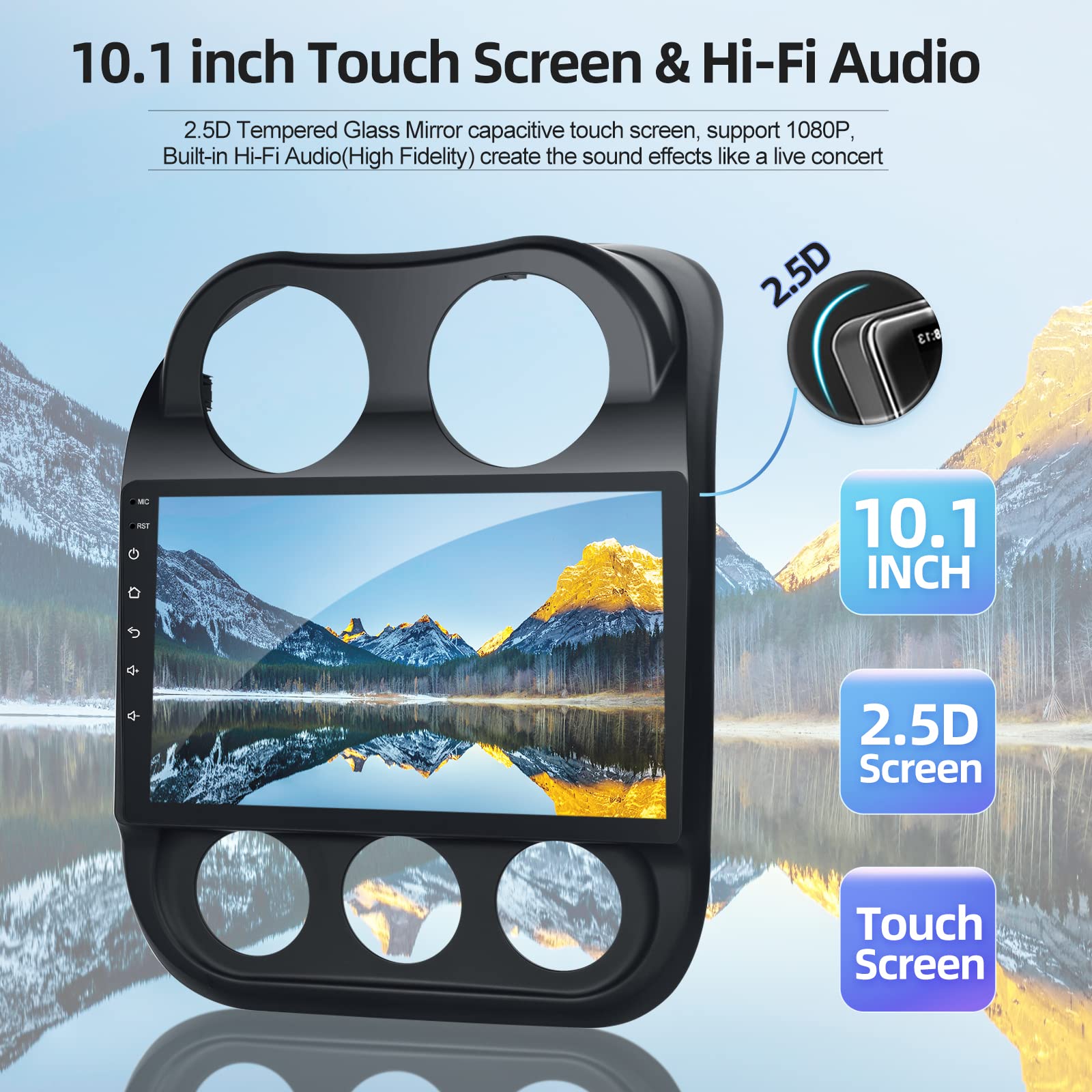 [2+32G] Android 13 Car Radio For Jeep Compass Patriot 2010 2011 2012 2013 2014 2015 2016, 10.1 Inch Touchscreen Bluetooth Stereo