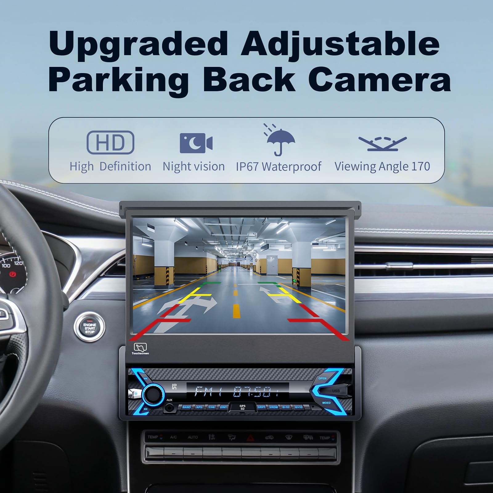 (Motorized) Single Din Car Stereo Compatible With Apple Carplay & Android Auto 7 Inch Flip Out Touchscreen Car Stereo With Bluet