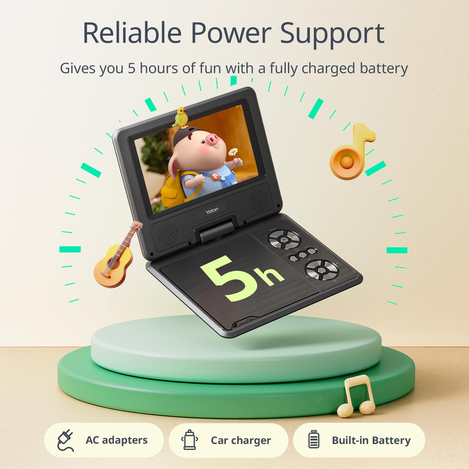 Yoton 9.5'' Portable Dvd Player For Kids And Car, 7.5'' Swivel Hd Screen With 4 6 Hours Built In Battery, Support Sync Screen To