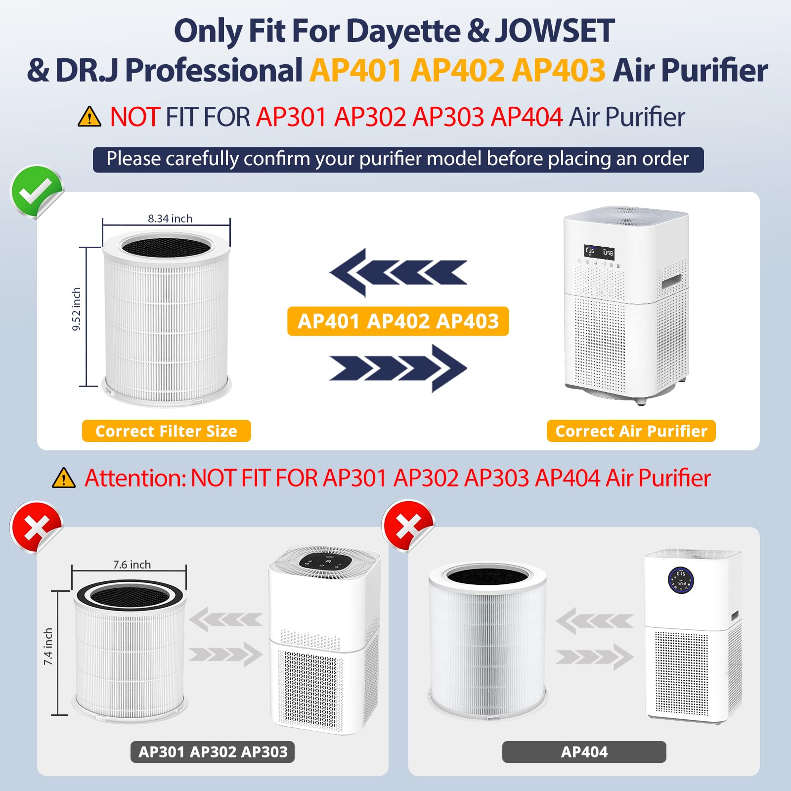 Ap401 Ap402 Filter Replacement, Compatible With Dayette Ap401 Ap402 And Jowset Ap402 Ap403 Air Purifier For Large Room Up To 300