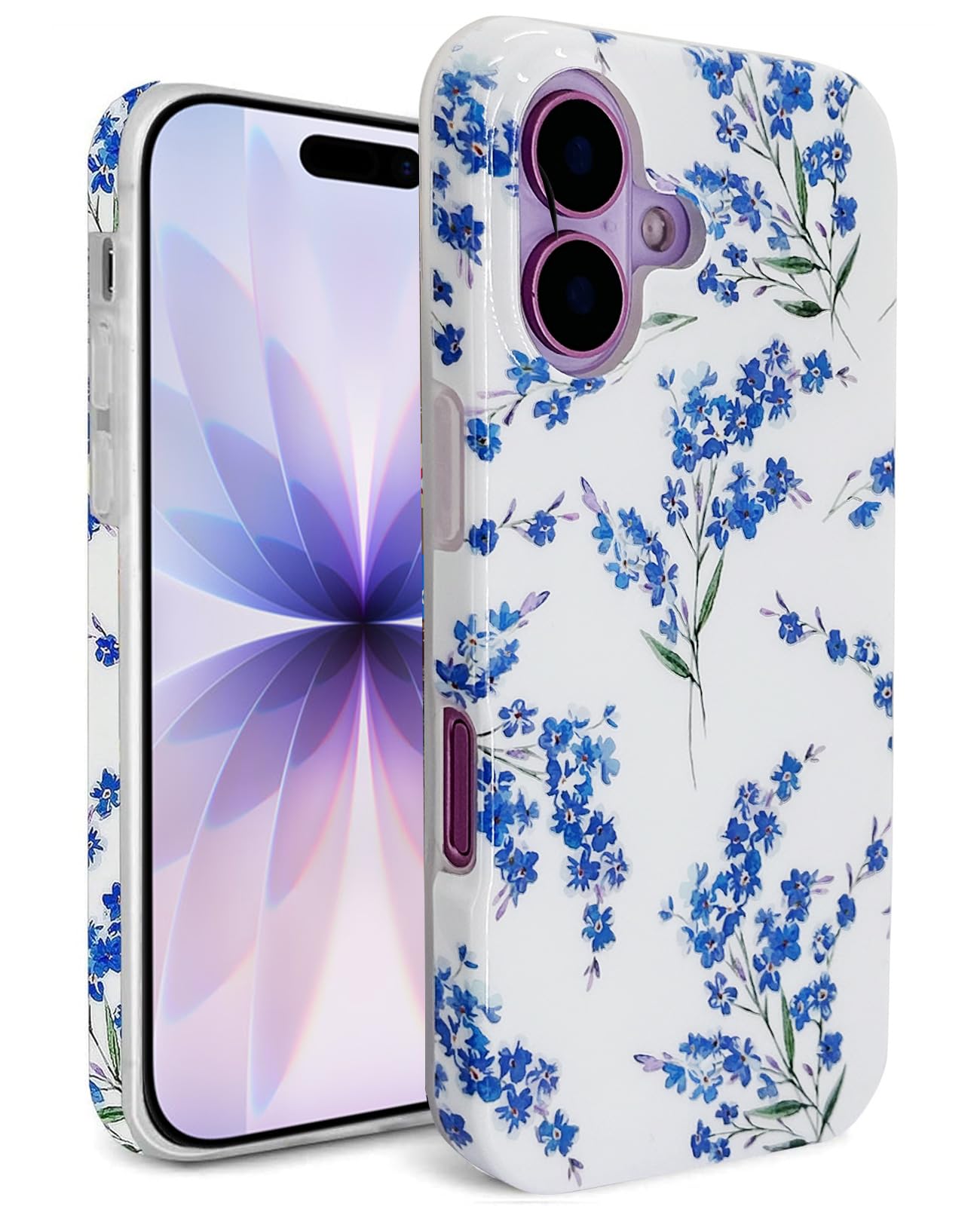J.west Floral Compatible with iPhone 17 Case 6.3, Soft TPU Flower Pattern Design, Shockproof Bumper for Women & Girls Blue