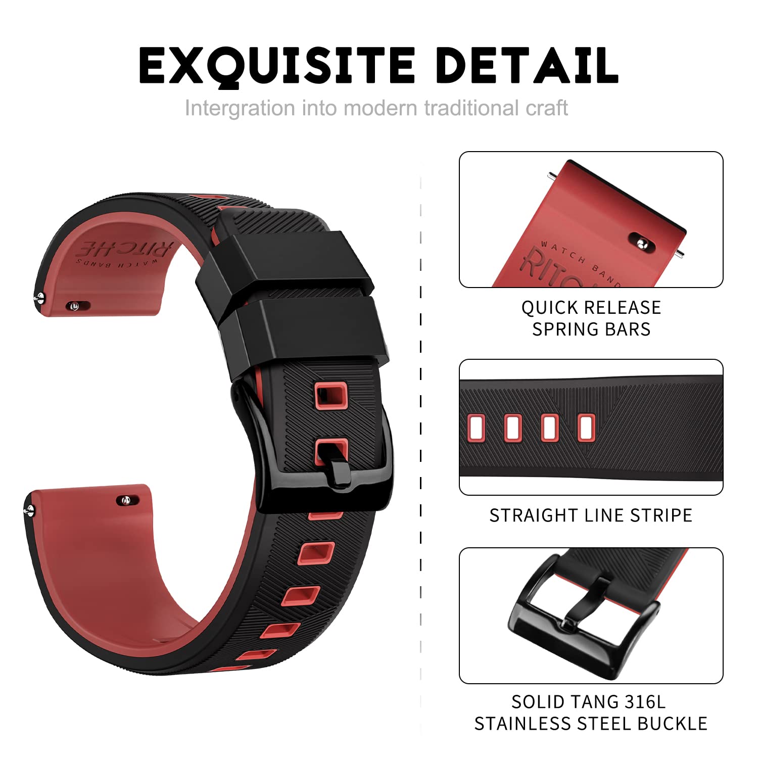 Ritche Christmas Stocking Stuffers 18Mm Silicone Watch Band Quick Release Rubber Watch Bands For Men Women, Valentine'S Day Gift