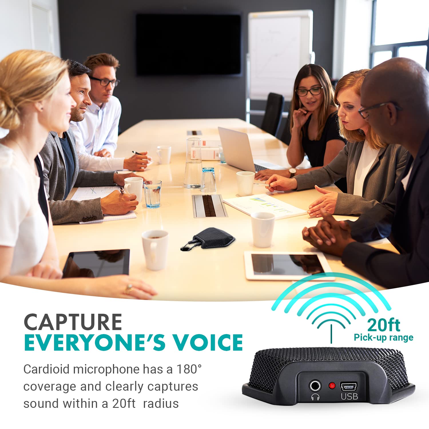 Movo Mc1000 Conference Usb Microphone For Computer Desktop And Laptop With 180 / 20 Long Pick Up Range Compatible With Windows