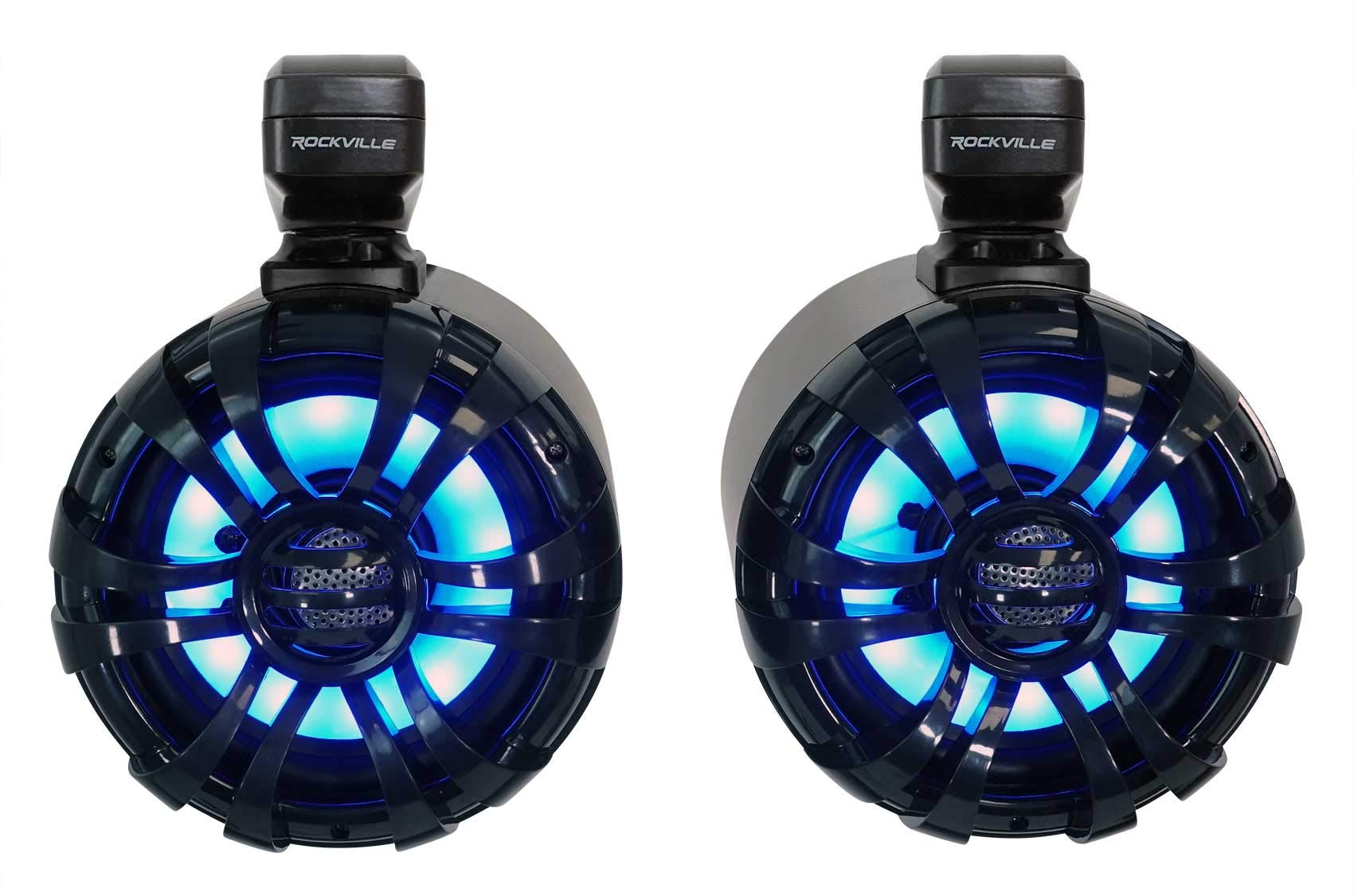 Rockville Pair Wb65Kled 6.5 600W Black Marine Wakeboard Led Tower Speakers + Remote