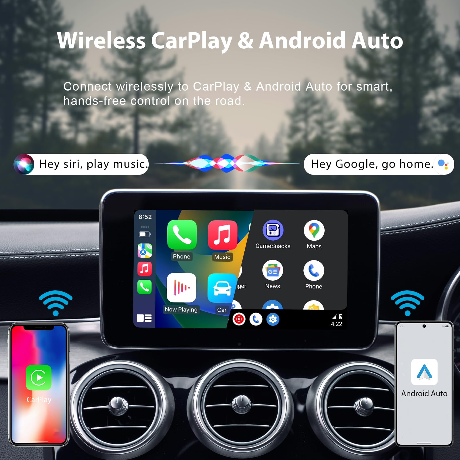 Sunweyer Wireless Carplay Adapter Car Streaming Device Ai Box Support Netflix, Youtube, Hulu, Disney+, Android Auto Wireless Ada