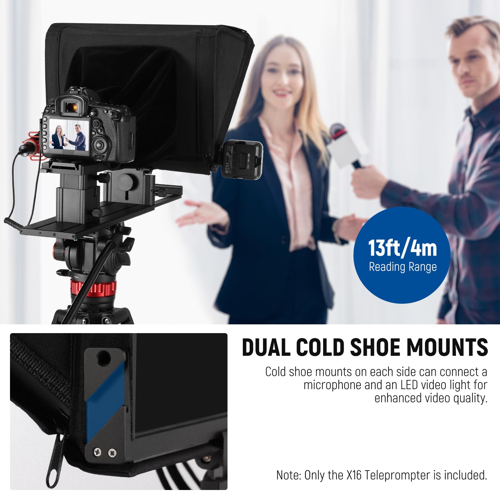 Neewer Teleprompter X16 With Rt113 Remote & App Control, 16'' Beamsplitter, Aluminum Alloy Foldable Design, Qr Plate Compatible
