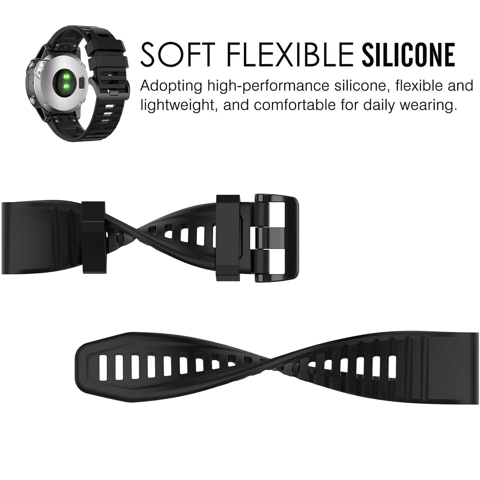 Band For Garmin Fenix 7/7 Pro/6/6 Pro/5/5 Plus, Soft Silicone Replacement Watch Band Strap For Garmin Forerunner 745/935/945/955