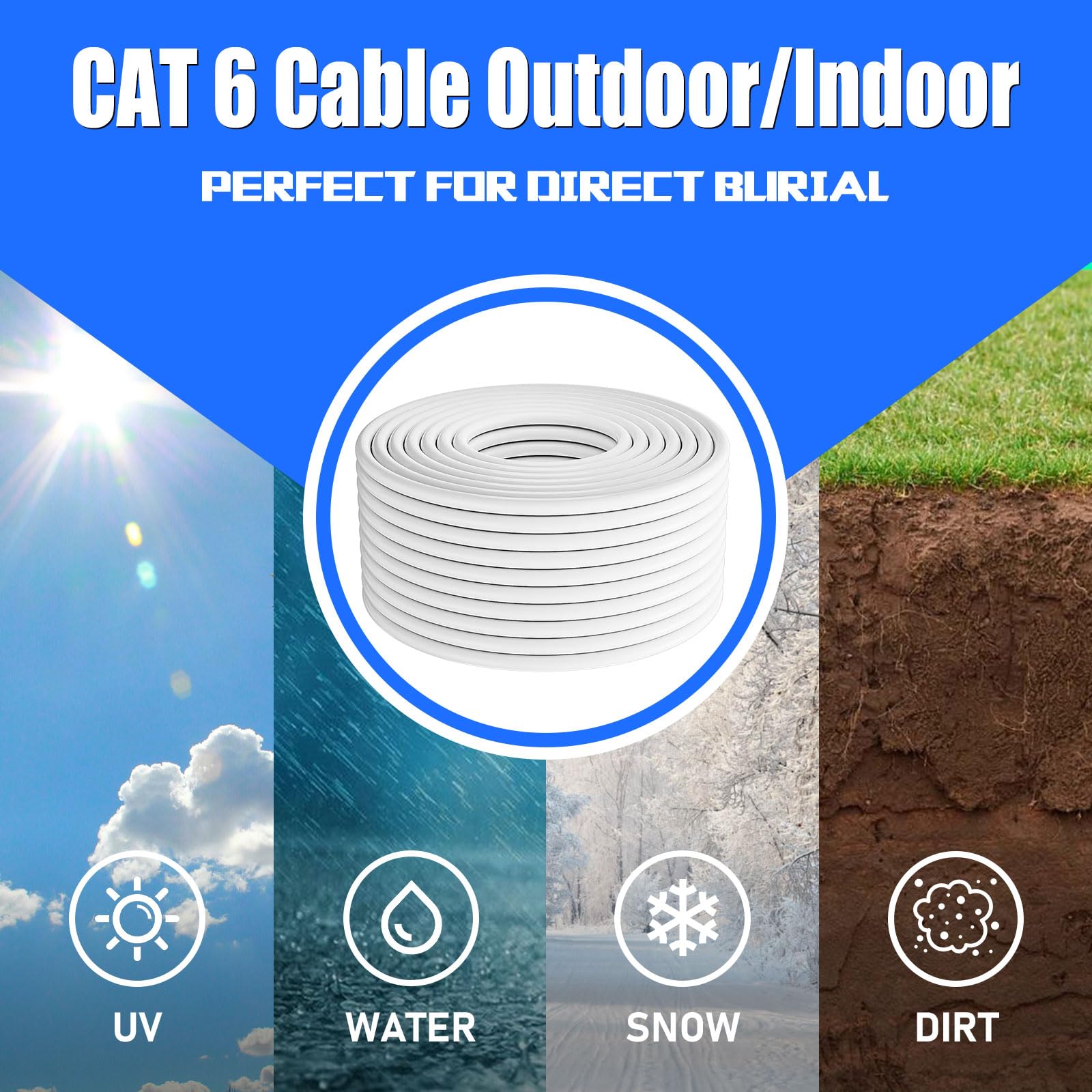 Shielded Cat 6 Ethernet Cable 132Ft, Cat 6 Outdoor Ethernet Patch Cable 23 Awg, Waterproof, Direct Burial, In Ground, Poe, Uv Ja