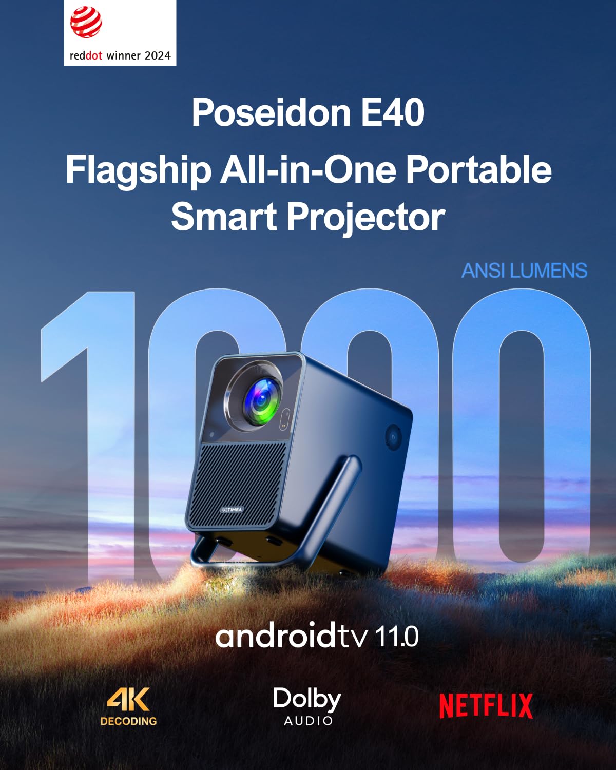 Ultimea Projector 4K Decoding Android Tv 11.0 With Netflix, 1000 Ansi Lumens Projector Native 1080P With Dolby Audio, Projector