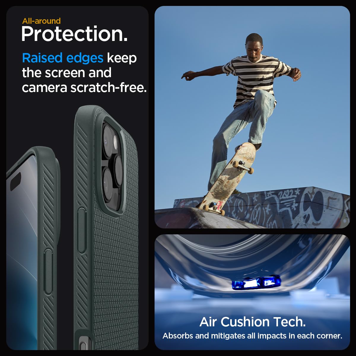 Spigen Liquid Air Designed For Iphone 16 Pro Max Case [Not Compatible With Magsafe], [Military Grade Protection]   Abyss Green