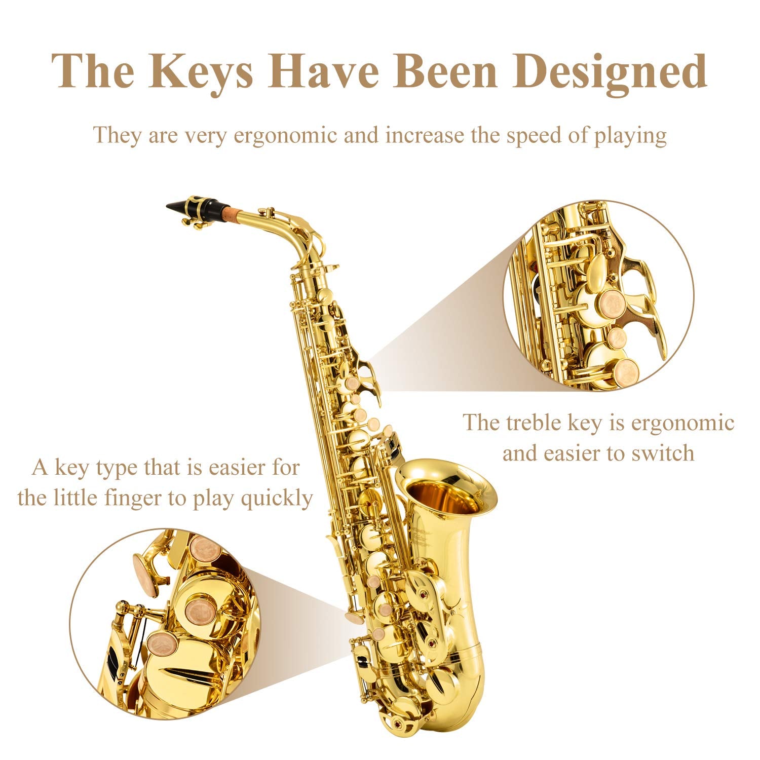 Eastar As ? Student Alto Saxophone E Flat Gold Lacquer Alto Beginner Sax Full Kit With Carrying Sax Case Mouthpiece Straps Reeds