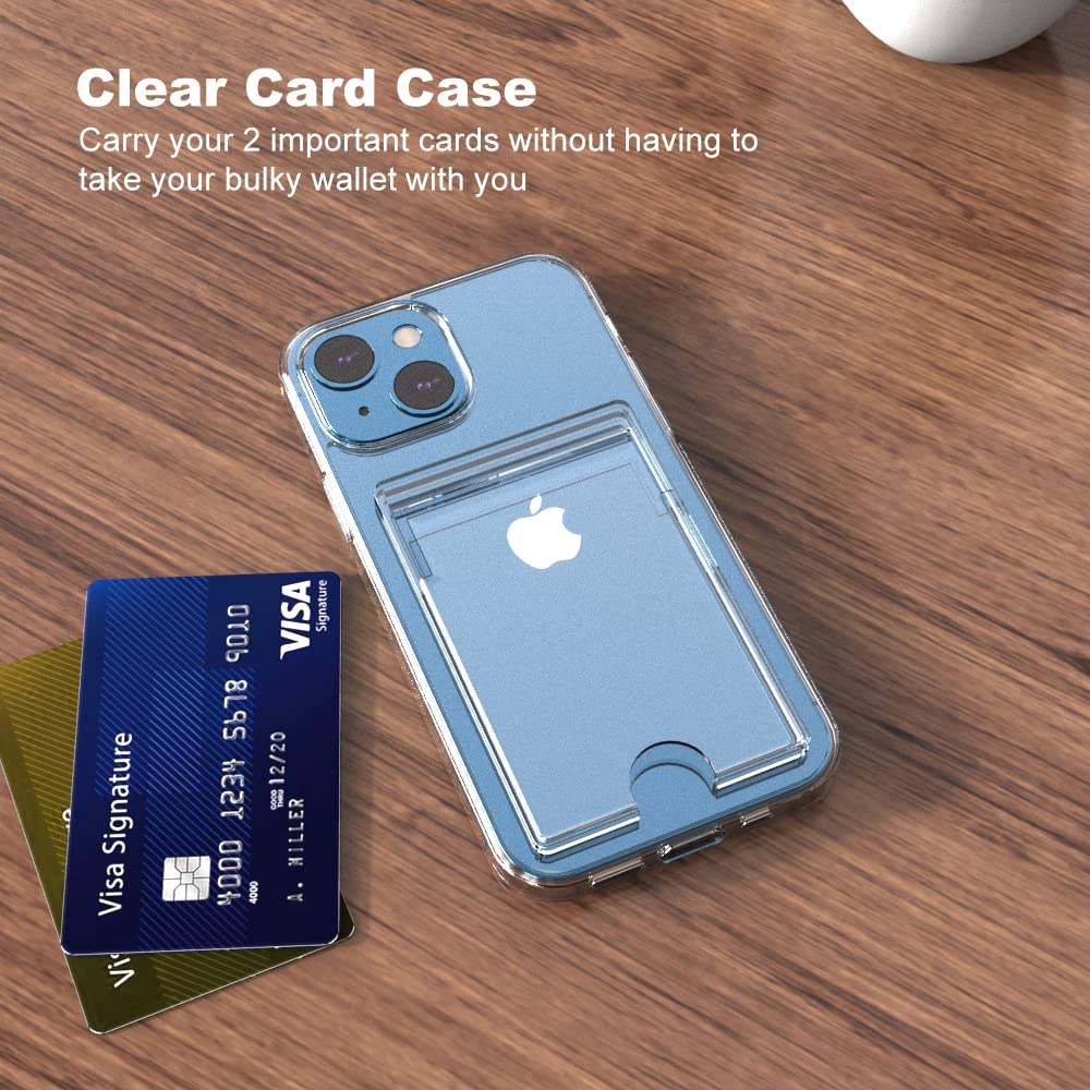 Wuwedo iPhone 13 Clear Wallet Case Anti-Yellowing TPU PC Slim 2 Card Holder