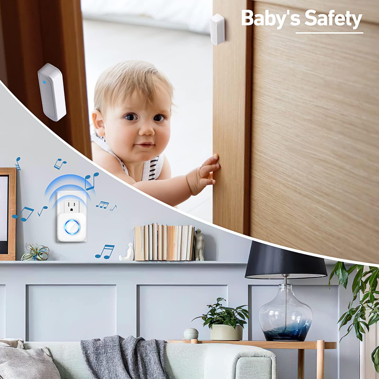 Door Chime, Satisure Wireless Door Open Contact Sensor Alarm Chime With 600 Ft Range 58 Chimes 5 Volume Levels Led Indicators, D