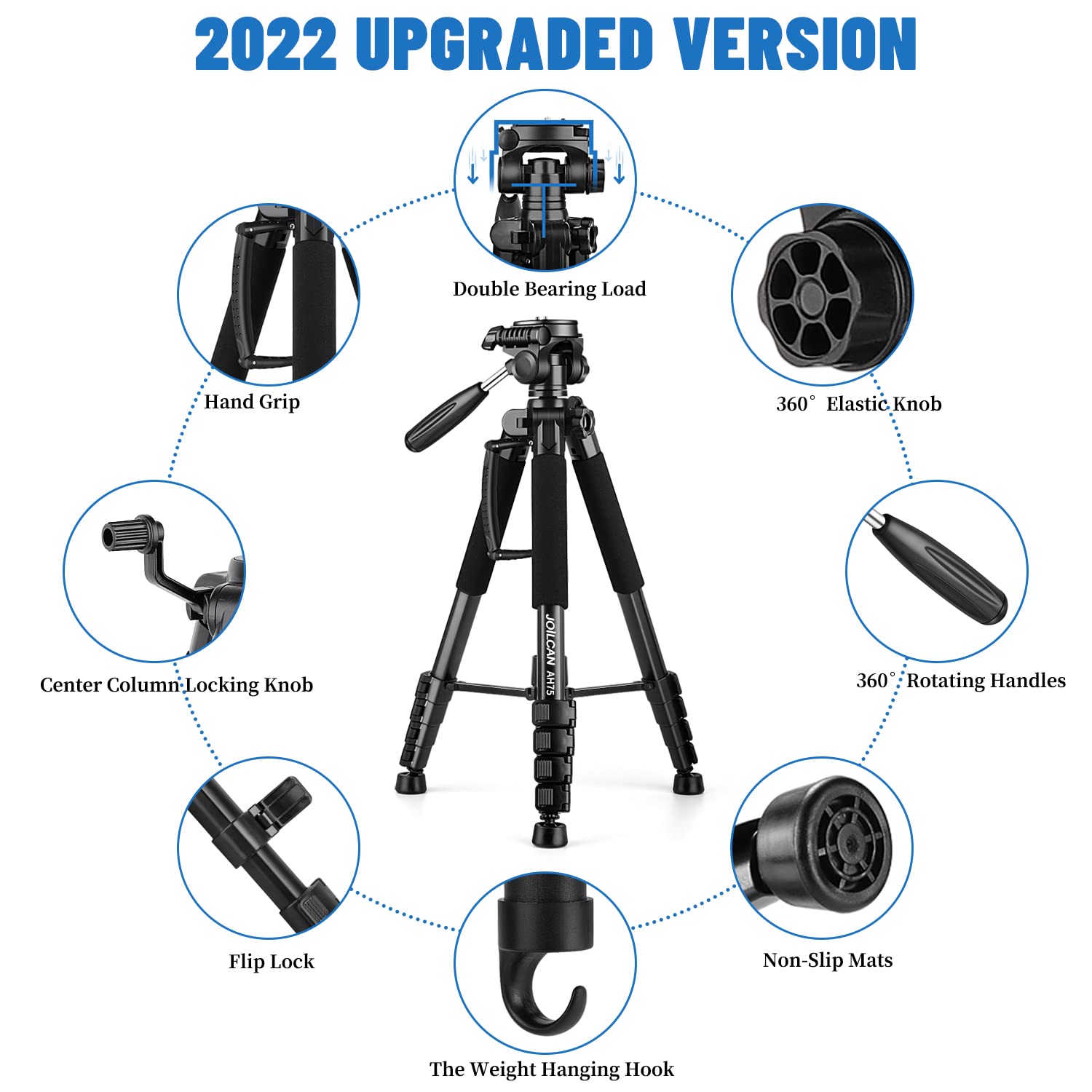 Joilcan Tripod Camera Tripods, 74'' Tripod For Camera Phone Video Recording, Heavy Duty Camera Tripod Stand, Professional Travel