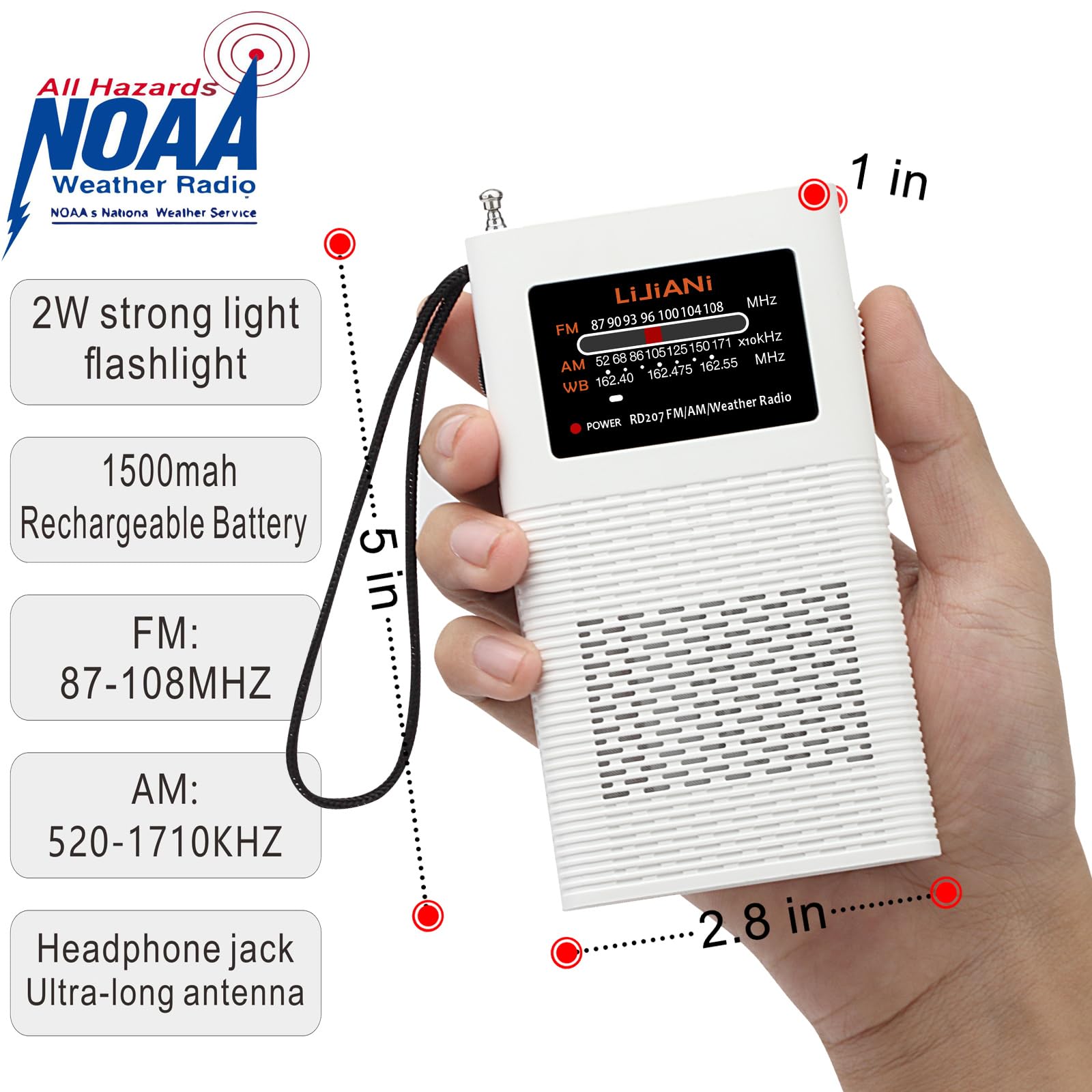 Noaa Weather Radio Portable Am Fm Transistor Battery Operated By1500Mah Battery With Strong Flashlight Emergency Sos Alarm Ultra