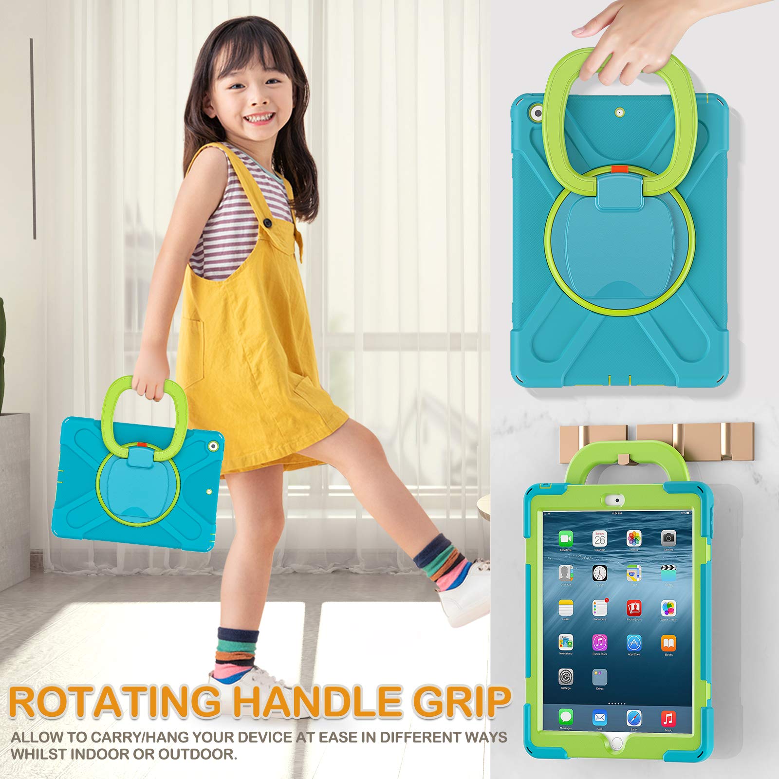 Braecn Case For Ipad 9/8/7,Shockproof Protective Boys Girls Silicone Case With Screen Protector Pencil/Pencil Cap Holder Shoulde