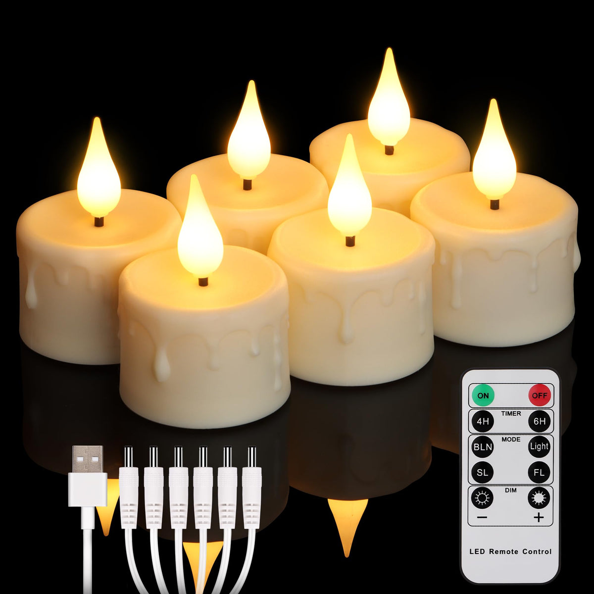 Freepower Rechargeable Flameless Tea Lights With Remote Timer, Soft 3D Wick Led Tealights Candles Battery Operated, Rechargeable