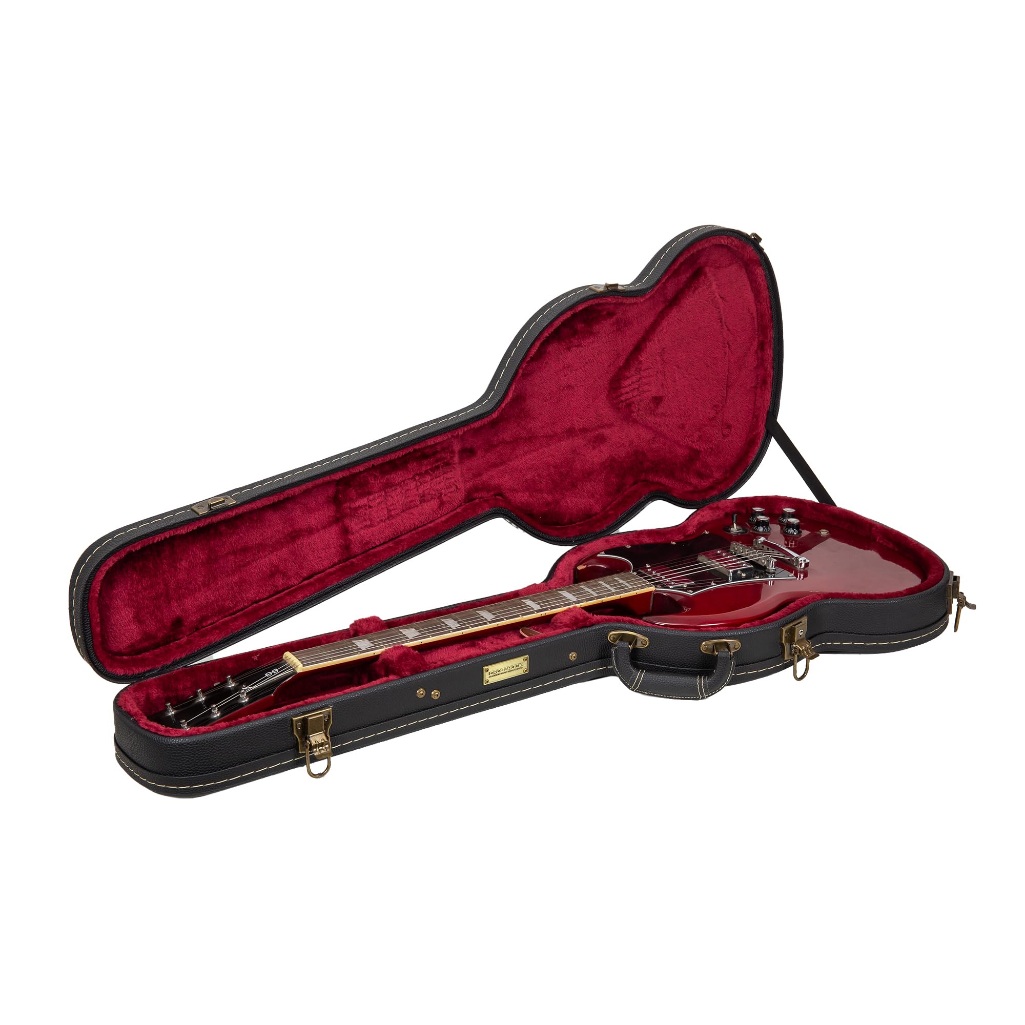 Crossrock Wooden Guitar Case -Fits SG Electric Guitars -Vintage Hardware, Sponge Lining, Metal Feet, Storage Space-Black (CRW520