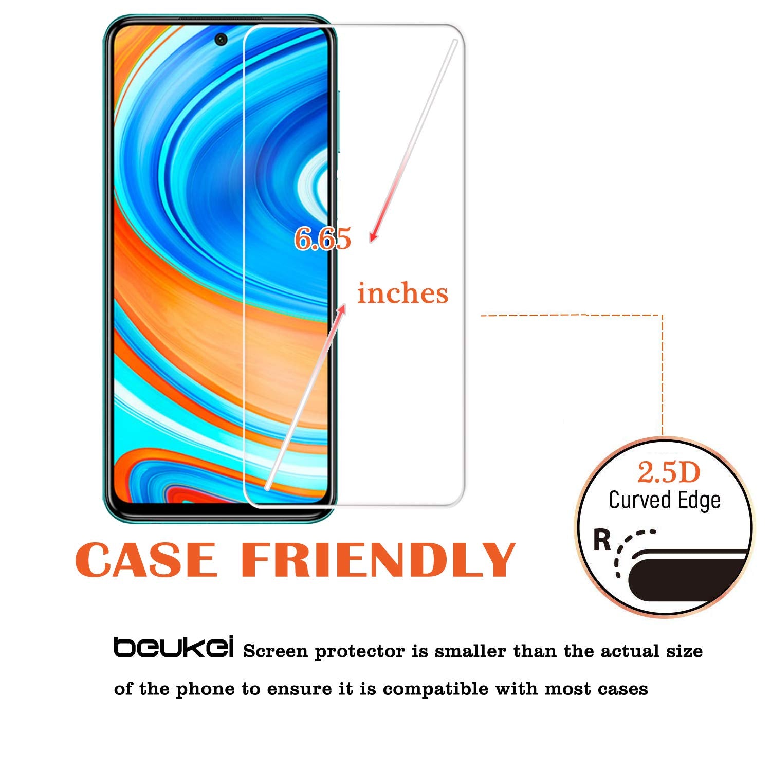 Beukei 3 Pack Tempered Glass Screen Protector For Xiaomi Redmi Note 9S / 9 Pro 5G, Anti Scratch, Bubble Free