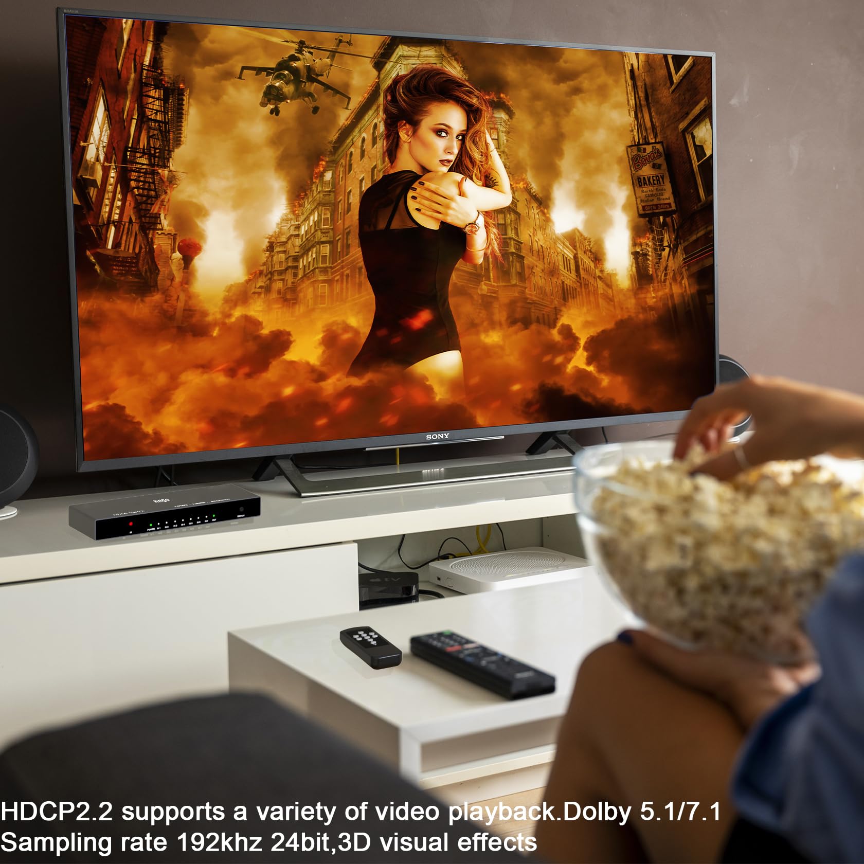 Kago Hdmi Switch 7 In 1 Out 4K@60Hz,7 Ports Hdmi Splitter With Remote,Hdmi Selector Switcher Box Hub Hdr Hdcp 3D, Aluminum Premi