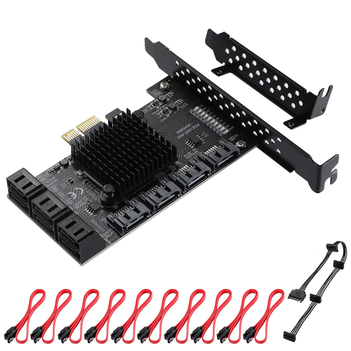 Mzhou Pci E 1X Interface 3.0 10 Port Sata Card With 10 Sata Cables & Sata Power Splitter Cable And Low Profile Bracket   6Gbps S