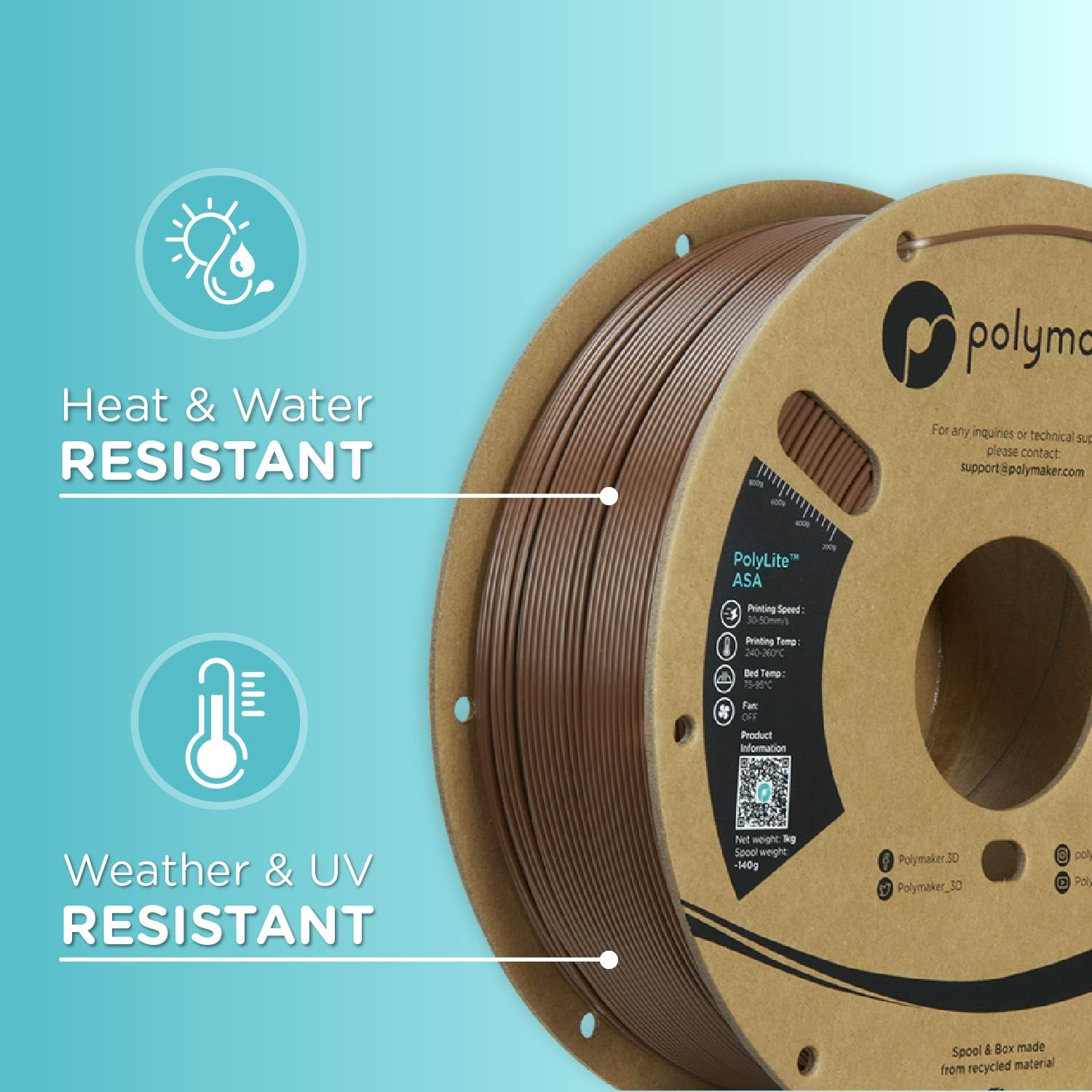 Polymaker Asa Filament 1.75Mm Army Brown, 1Kg Asa 3D Printer Filament, Heat & Weather Resistant   Asa 3D Filament Perfect For Pr