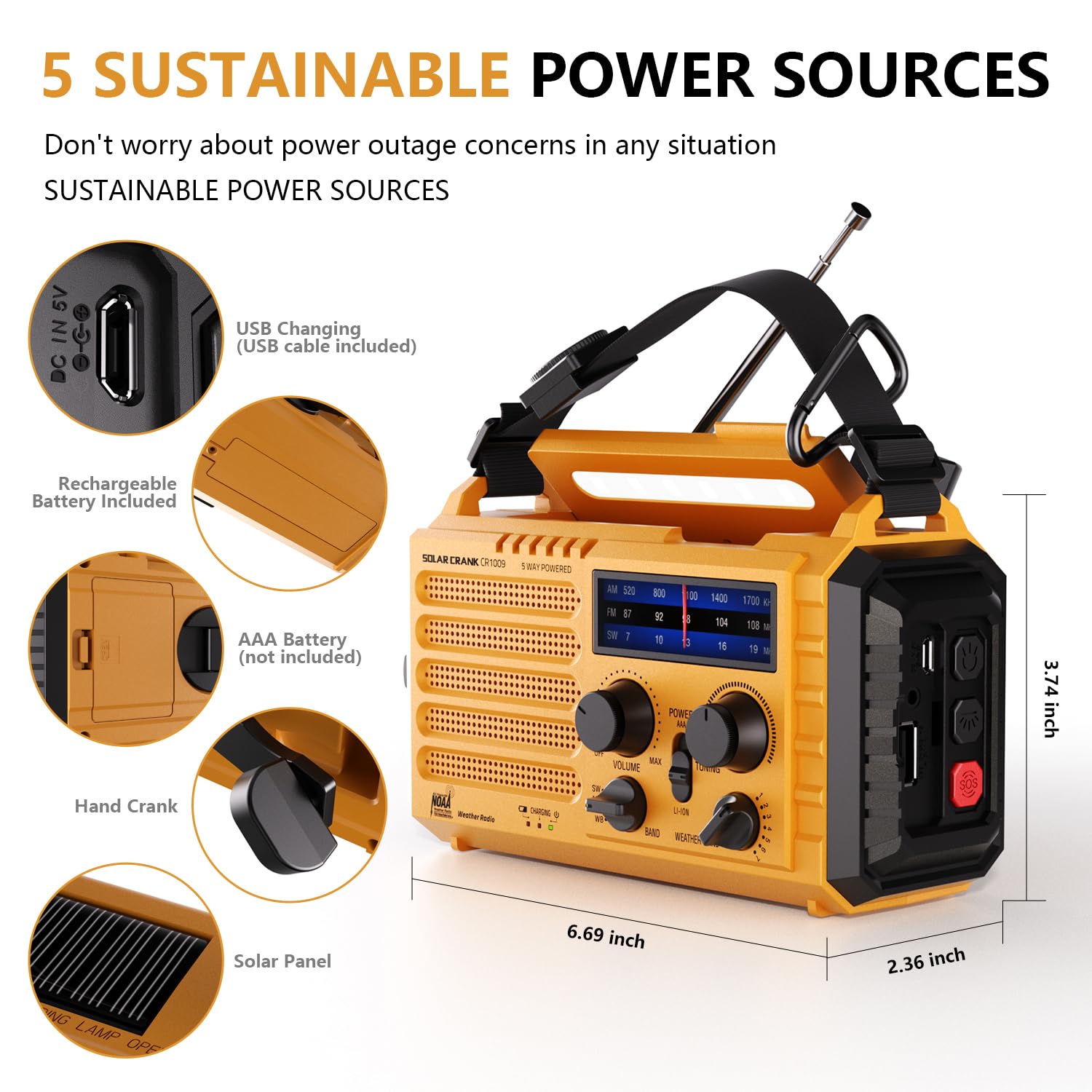Emergency Radio 5000 Hand Crank Solar Weather Radio,5 Way Power Am/Fm/Sw/Noaa Survival Portable Radio With Camping Flashlight,Po