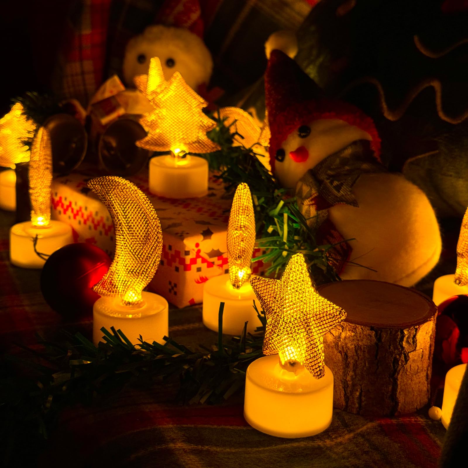 6Pcs Star Tea Lights Candles(Ironwork),Led Flameless Candles Battery Operated For Holiday Gifts,Led Mini Electric Faker Votive T