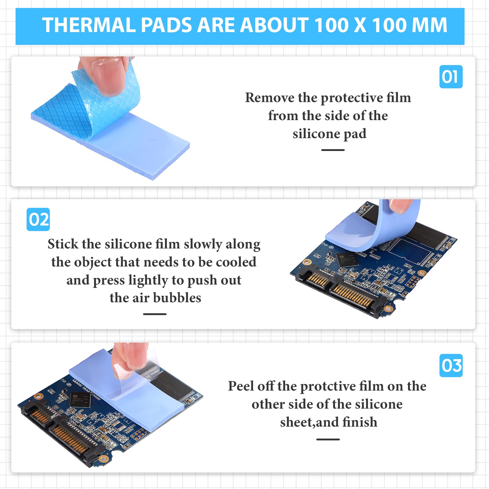 Frienda 6 Pcs Thermal Pad 100 X 100 Mm, 0.5 Mm, 1 Mm, 1.5 Mm, 2 Mm, 2.5 Mm, 3 Mm Heat Resistant Conductive Silicone Pad Thermal