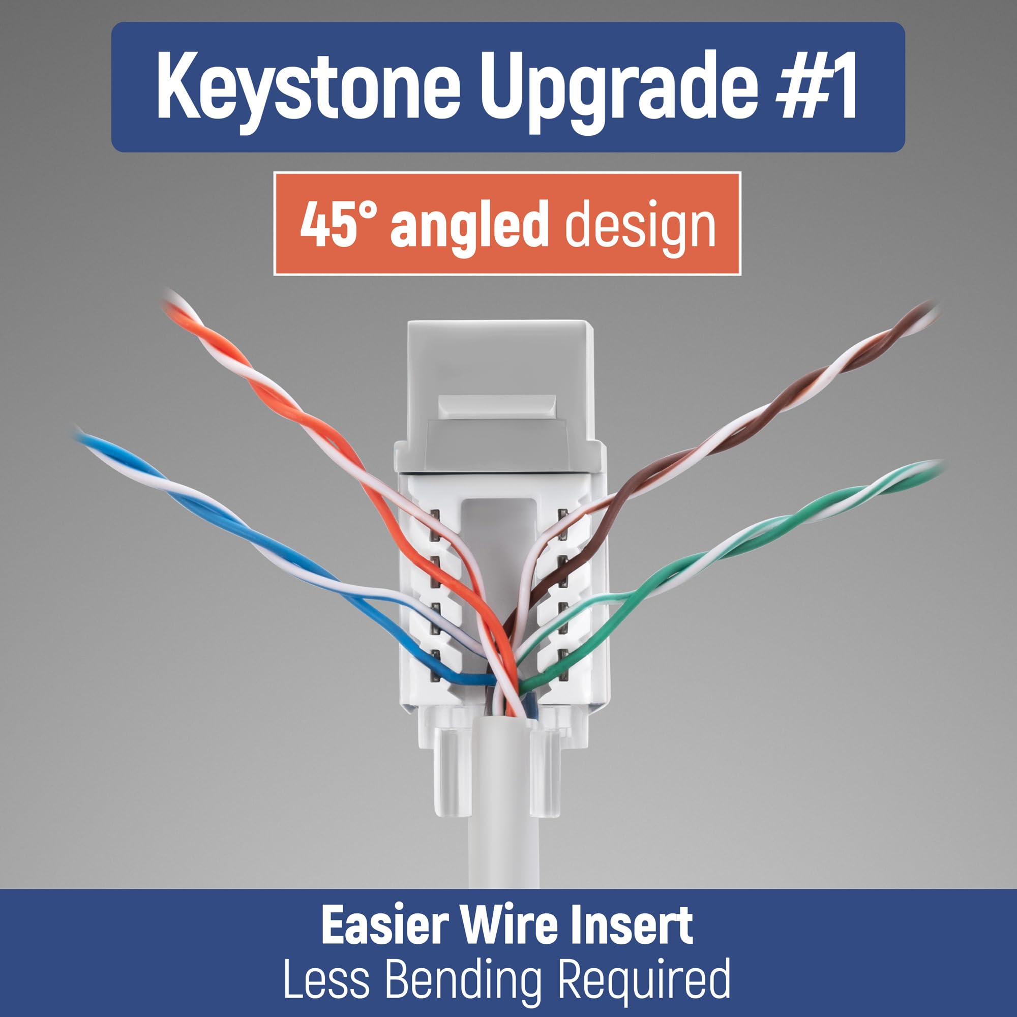 Everest Media Solutions 45 Angled Cat6 Keystone Jack In Grey   Slim Profile Rj45 Ethernet Connector   Compatible With 45 Angled