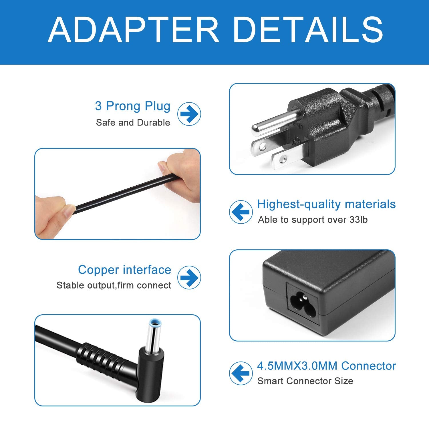 Kircuit 10Ft 19.5V 2.31A 45W Ac Adapter For Hp Eac 31213 R35737 Nsw26097 Laptop Power Supply Od: 4.5Mm Blue Plug Tip