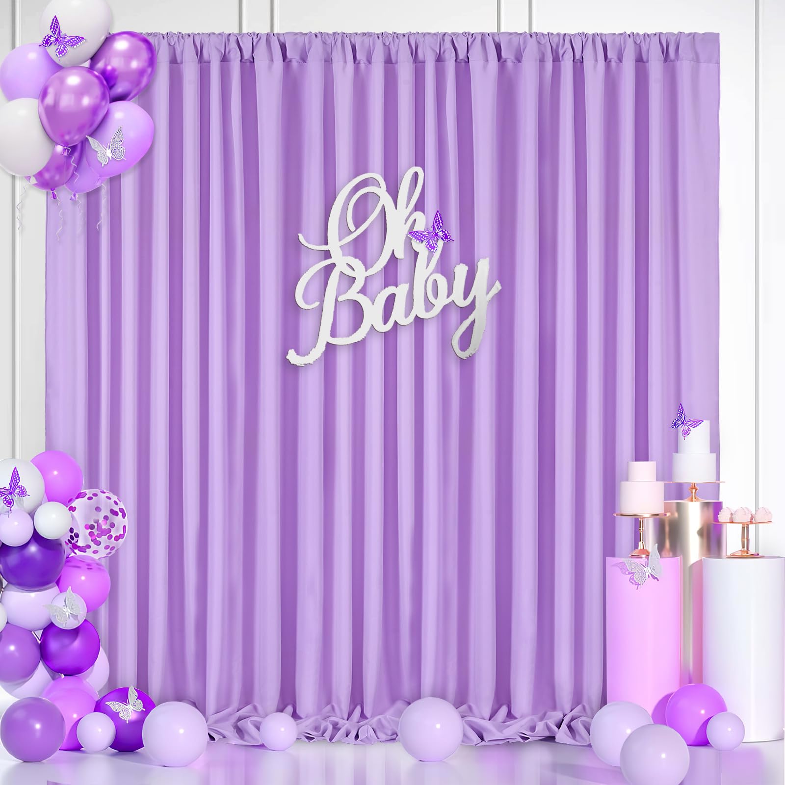 Lavender Backdrop Curtains Photo Backdrop Drapes: 2 Panels 5Ft X 10Ft Polyester Fabric   Baby Shower Mermaid Photography Backgro