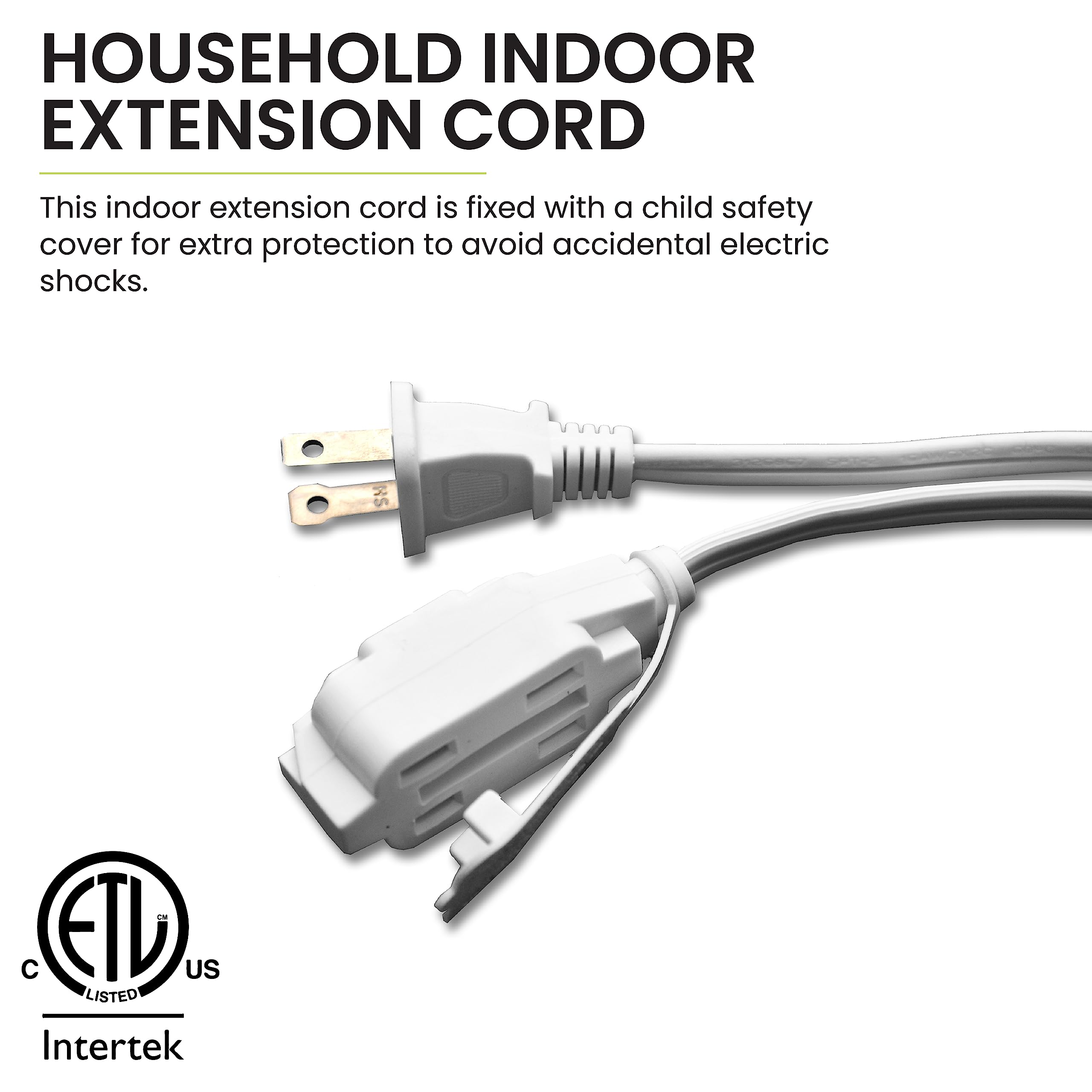 Go Green Power Inc. 20Ft Household Extension Cord, White, 3 Outlets, 16/2, Indoor Use Only   Safe, Reliable, And Child Safe Cove
