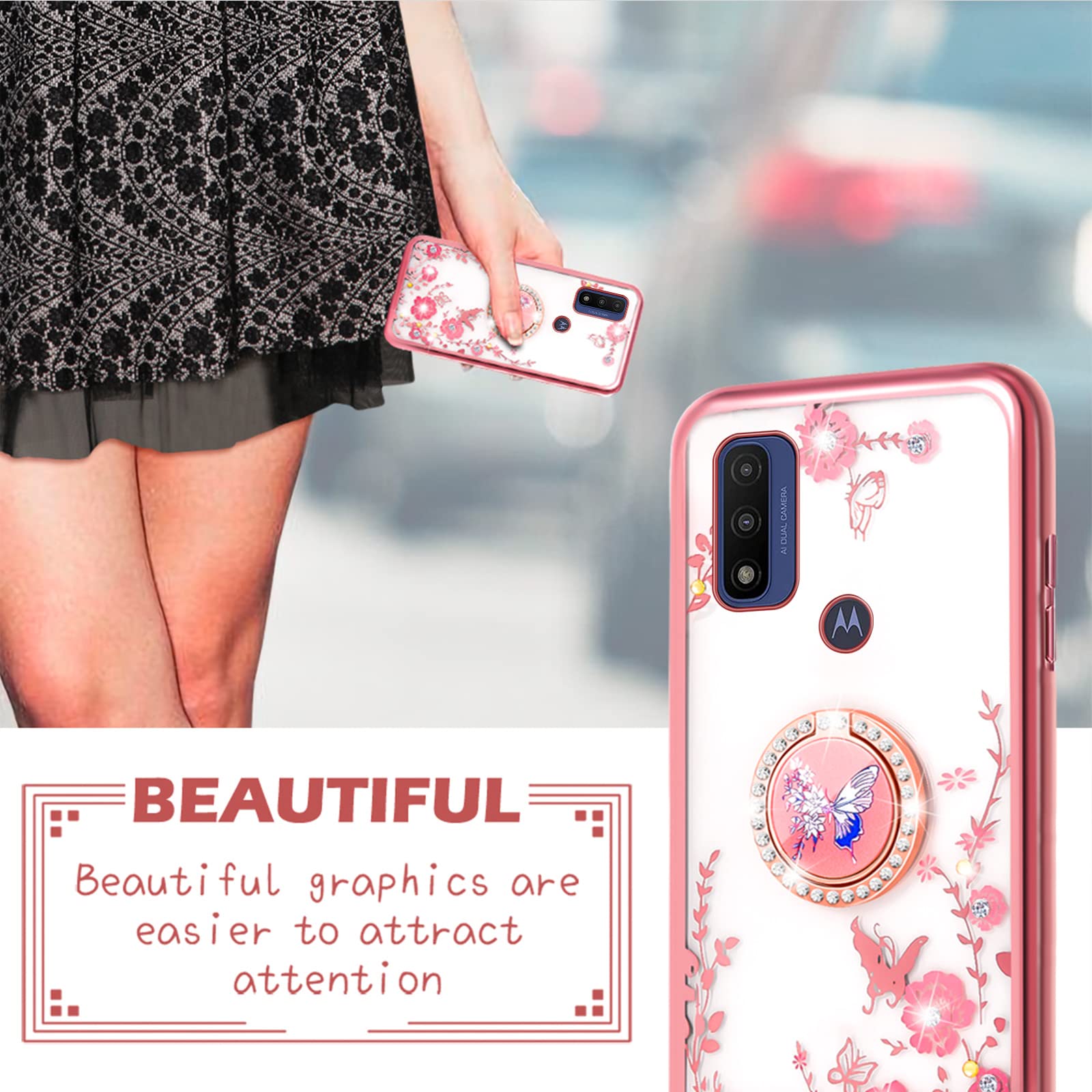 Case For Moto G Power 2022/Motorola G Play (2023), Moto G Pure 2021 Phone Case Cute Flower Butterfly Shockproof Protective Cover
